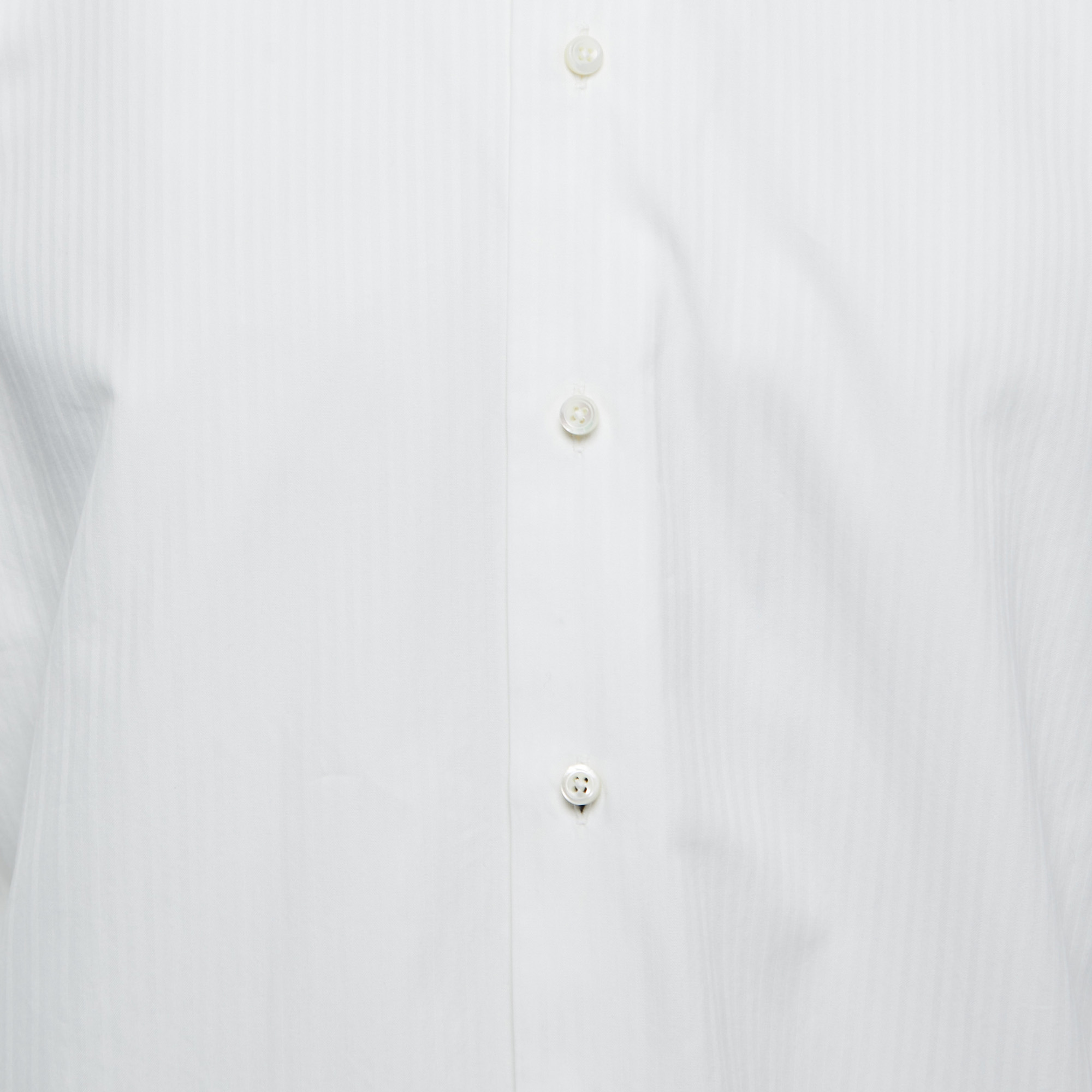Ermenegildo Zegna White Patterned Cotton Full Sleeve Shirt M