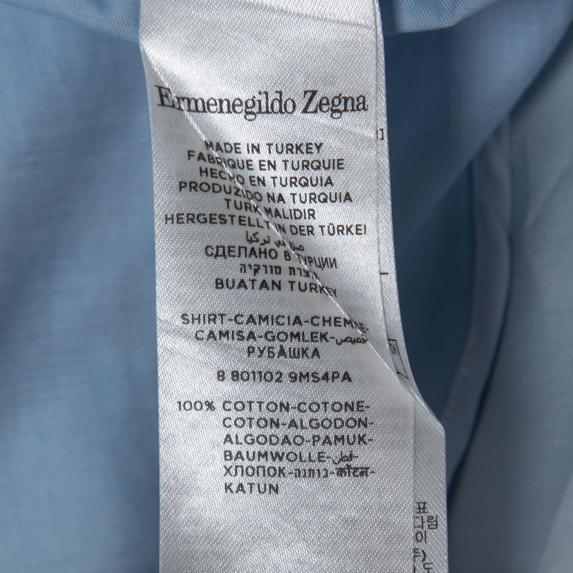 Ermenegildo Zegna Light Blue Cotton Full Sleeve Button Front Full Sleeve Shirt M