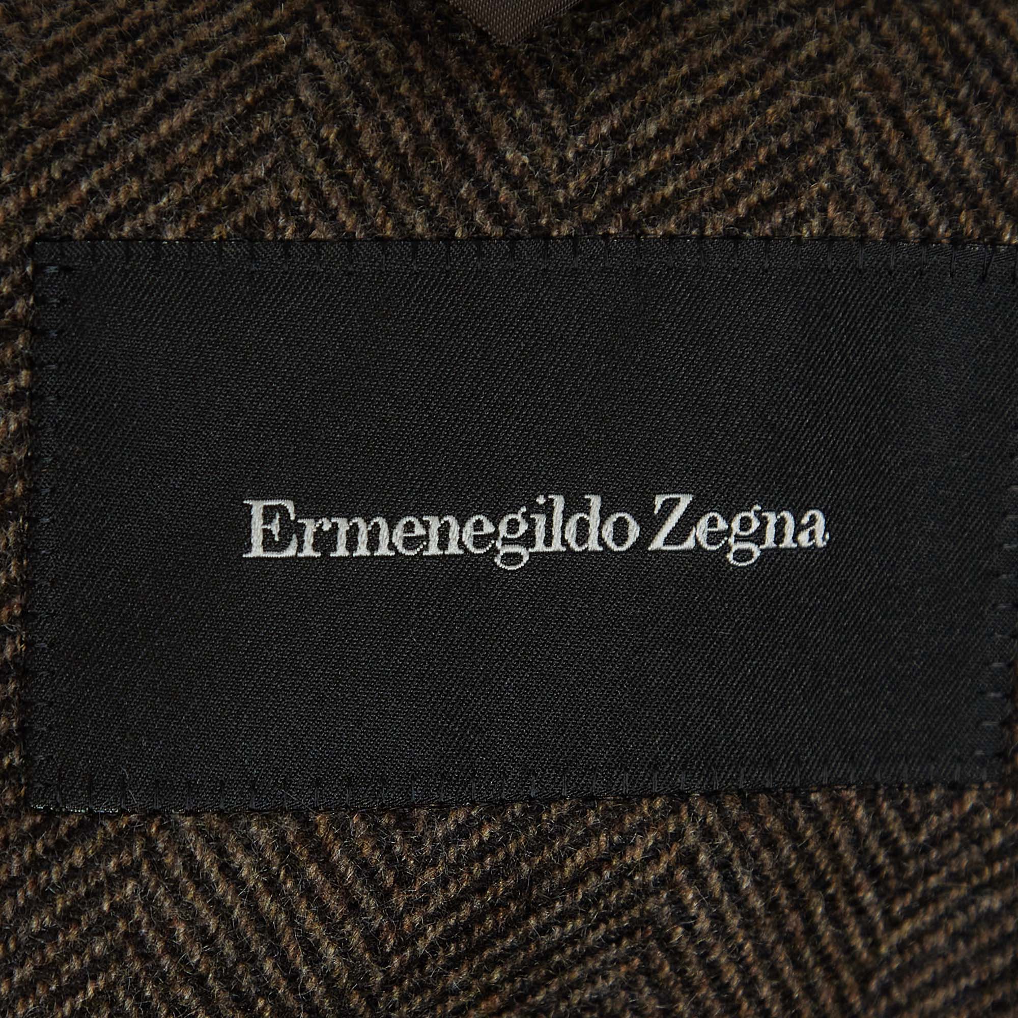 Ermenegildo Zegna Brown Patterned Cashmere Single Breasted Blazer 4XL