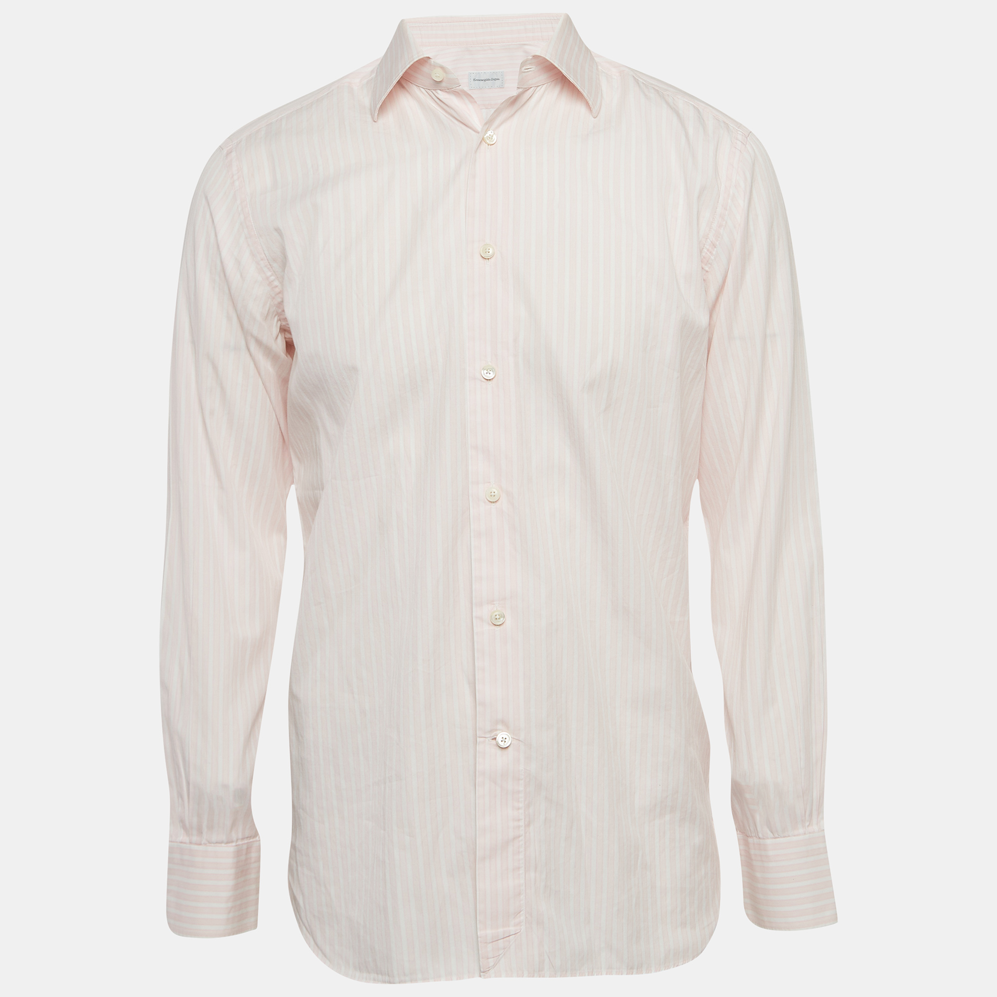 Ermenegildo zegna pink pinstripe cotton long sleeve shirt m