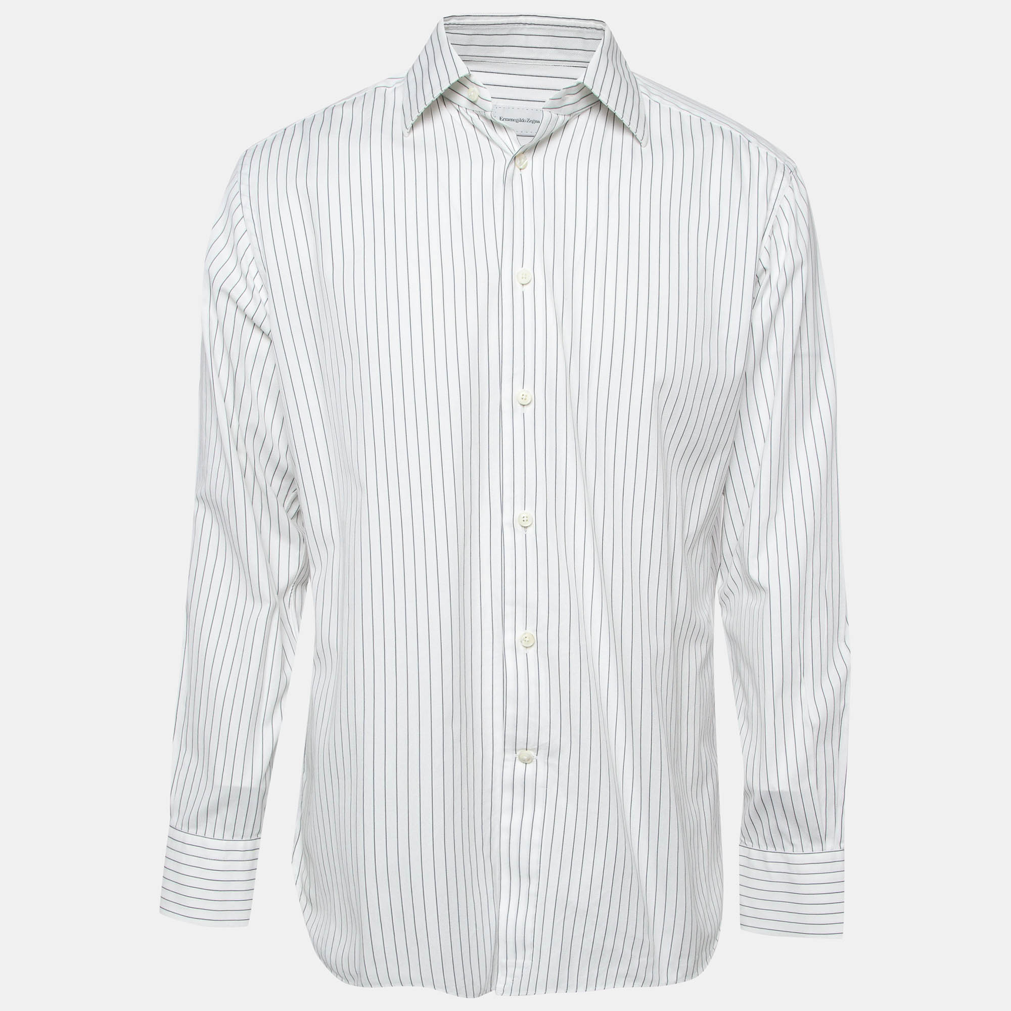 

Ermenegildo Zegna White Pinstripe Cotton Regular Fit Shirt