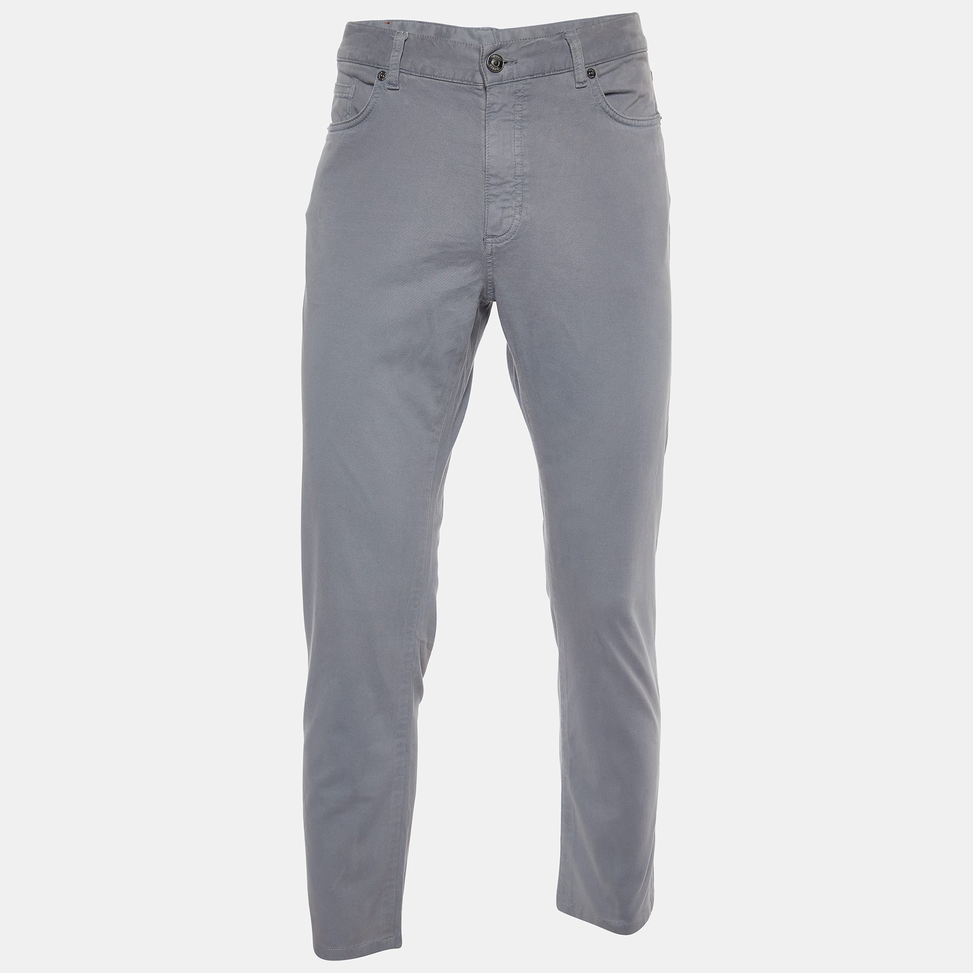 Ermenegildo zegna zegna grey cotton regular fit city trousers m/waist 34"