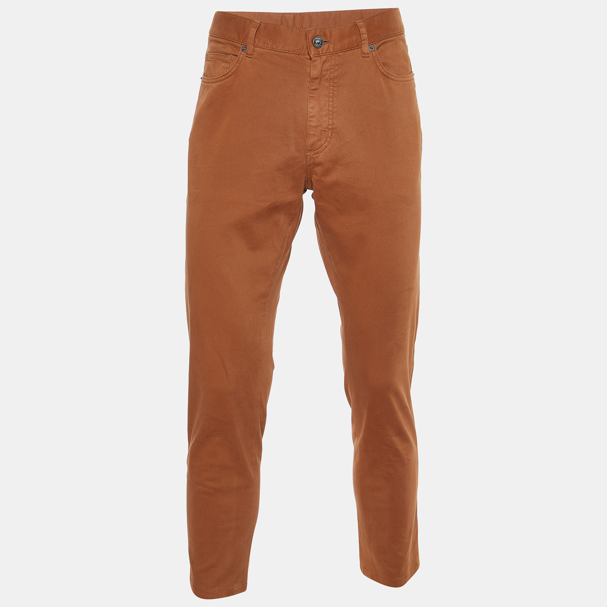 Ermenegildo zegna zegna brown cotton regular fit city trousers m/waist 34.5"