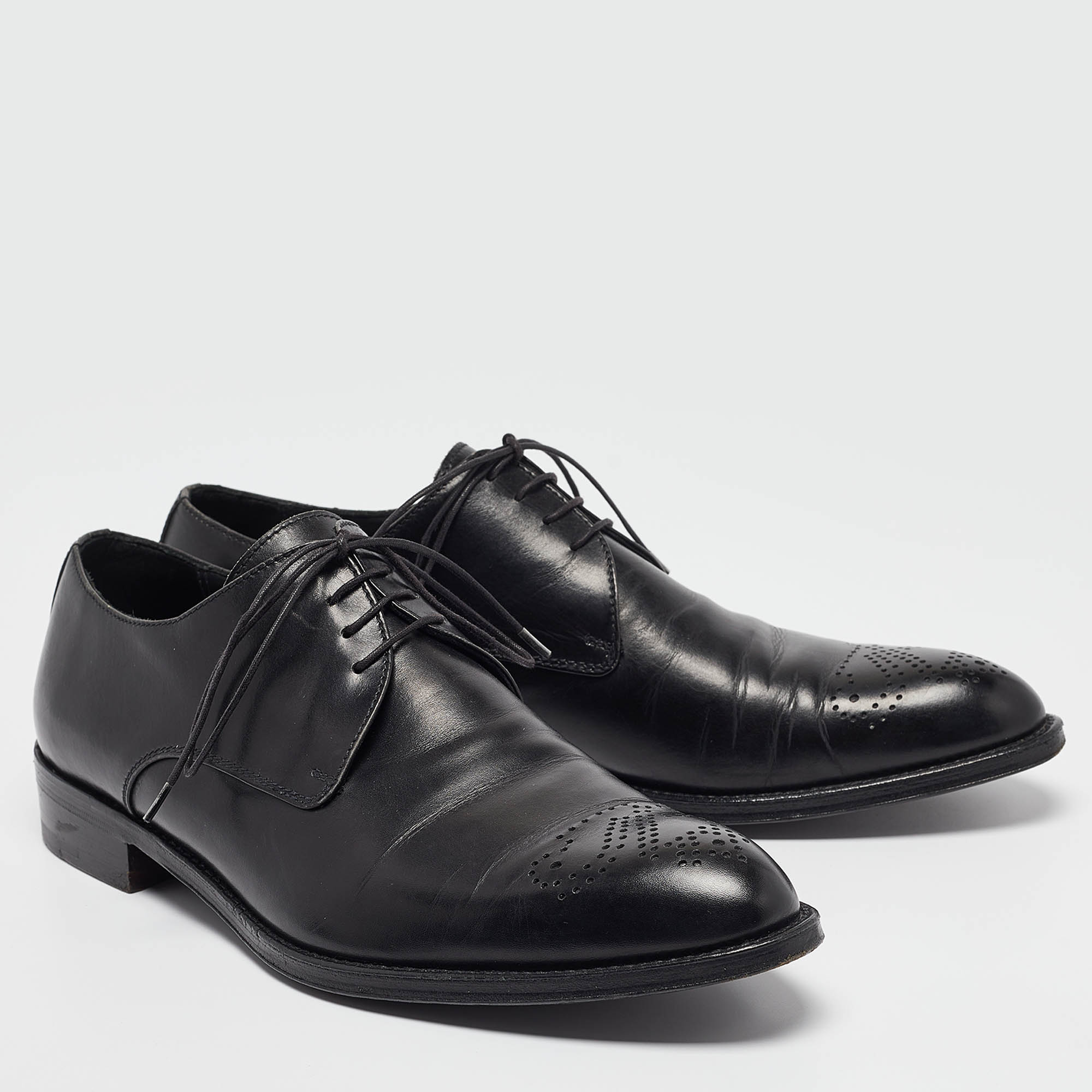 Ermenegildo Zegna Black Leather Lace Up Derby Size 42.5