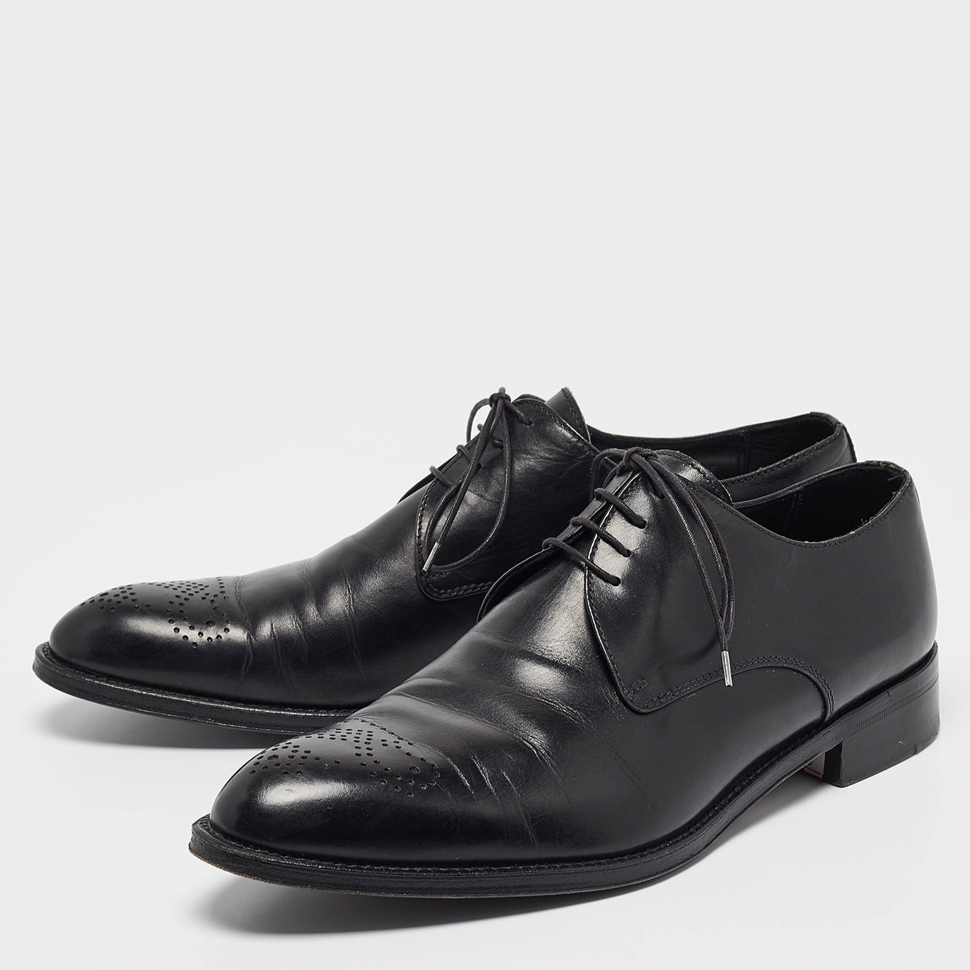 Ermenegildo Zegna Black Leather Lace Up Derby Size 42.5