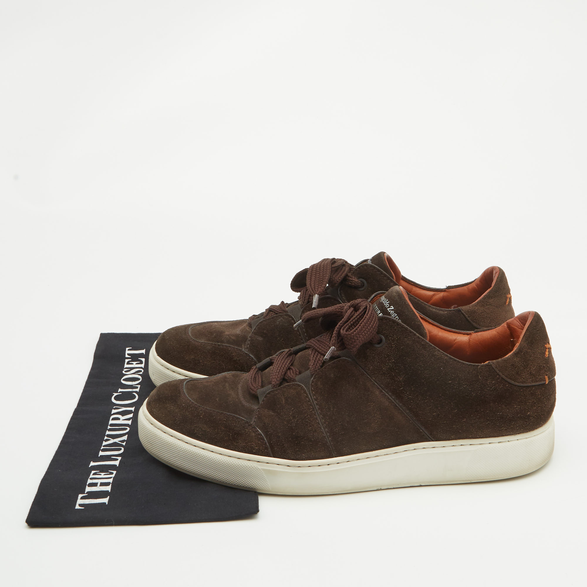 Ermenegildo Zegna Brown Suede Trainer Sneakers Size 44