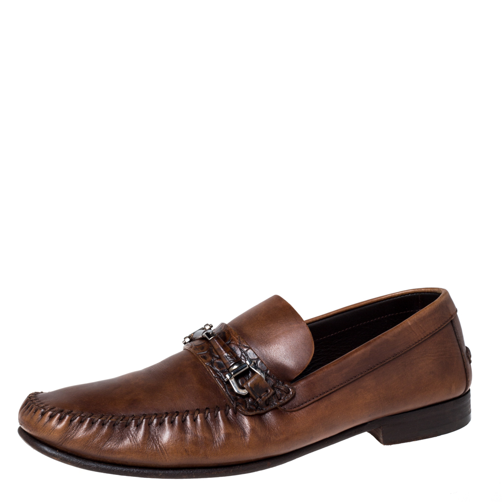 

Ermenegildo Zegna Brown Leather Horsebit Slip On Loafers Size