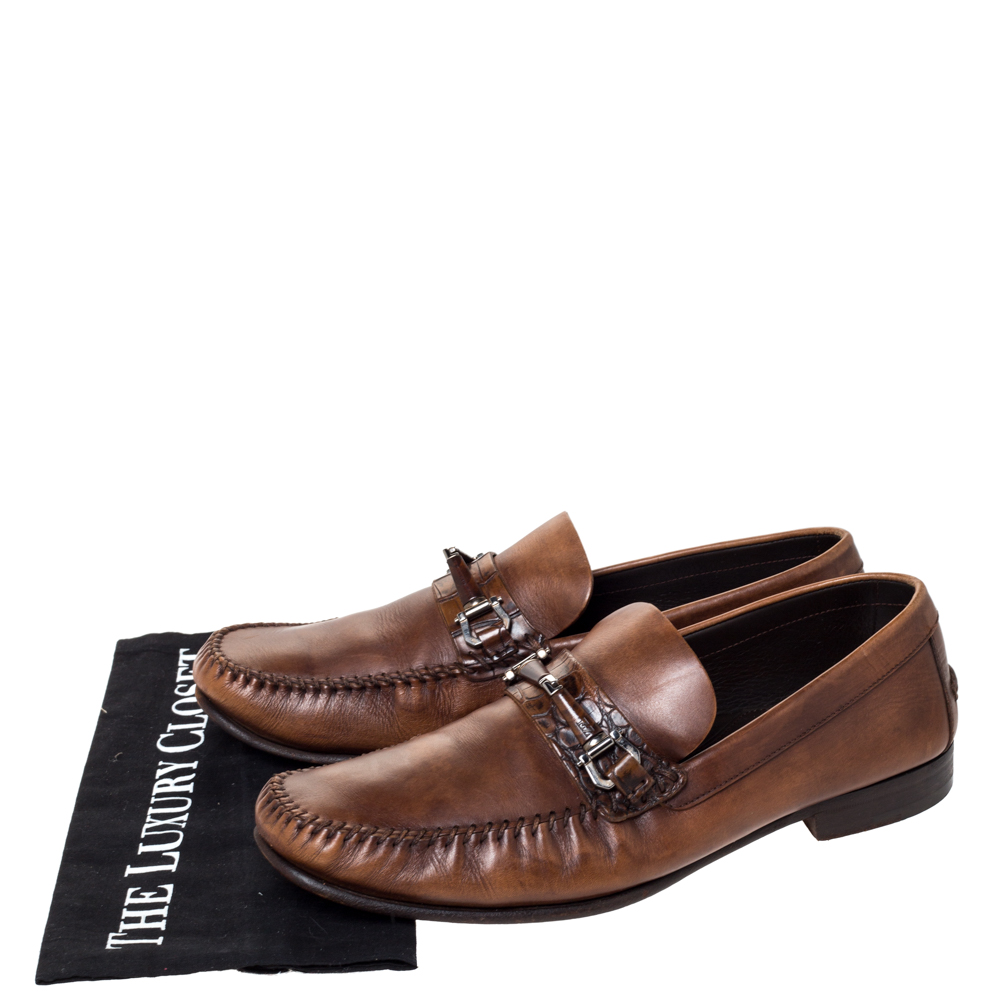 Ermenegildo Zegna Brown Leather Horsebit Slip On Loafers Size 42.5