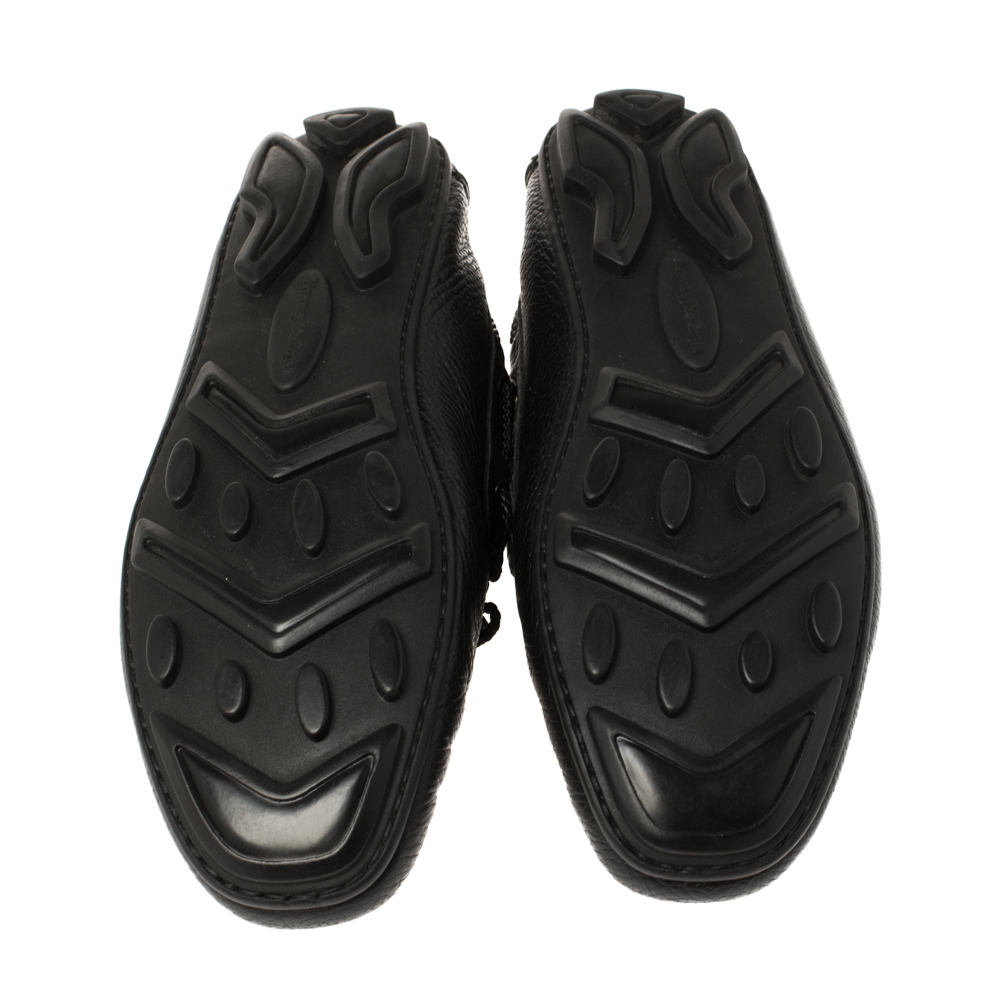 Ermenegildo Zegna Black Leather Bow Loafers Size 42