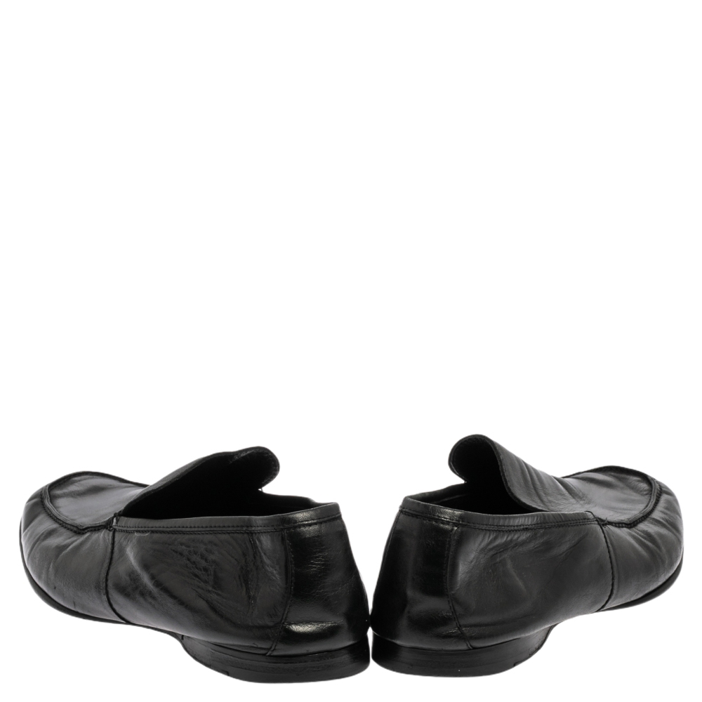 Ermenegildo Zegna Black Leather Slip On  Loafers Size 43.5