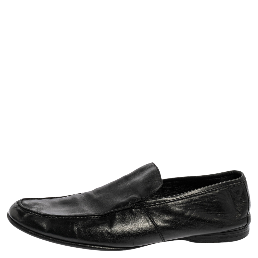 Ermenegildo Zegna Black Leather Slip On  Loafers Size 43.5