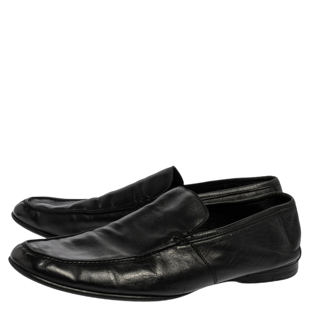 Ermenegildo Zegna Black Leather Slip On  Loafers Size 43.5