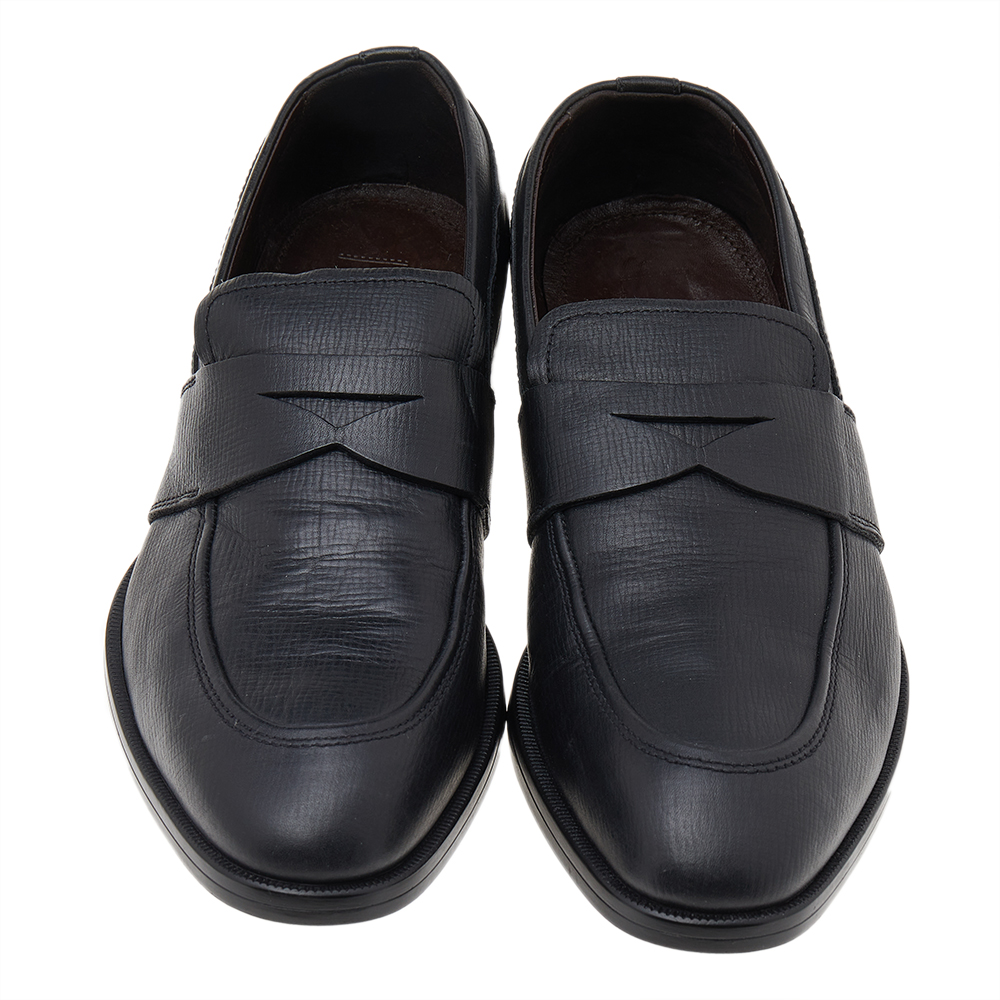Ermenegildo Zegna Black Leather Slip On Loafers Size 41