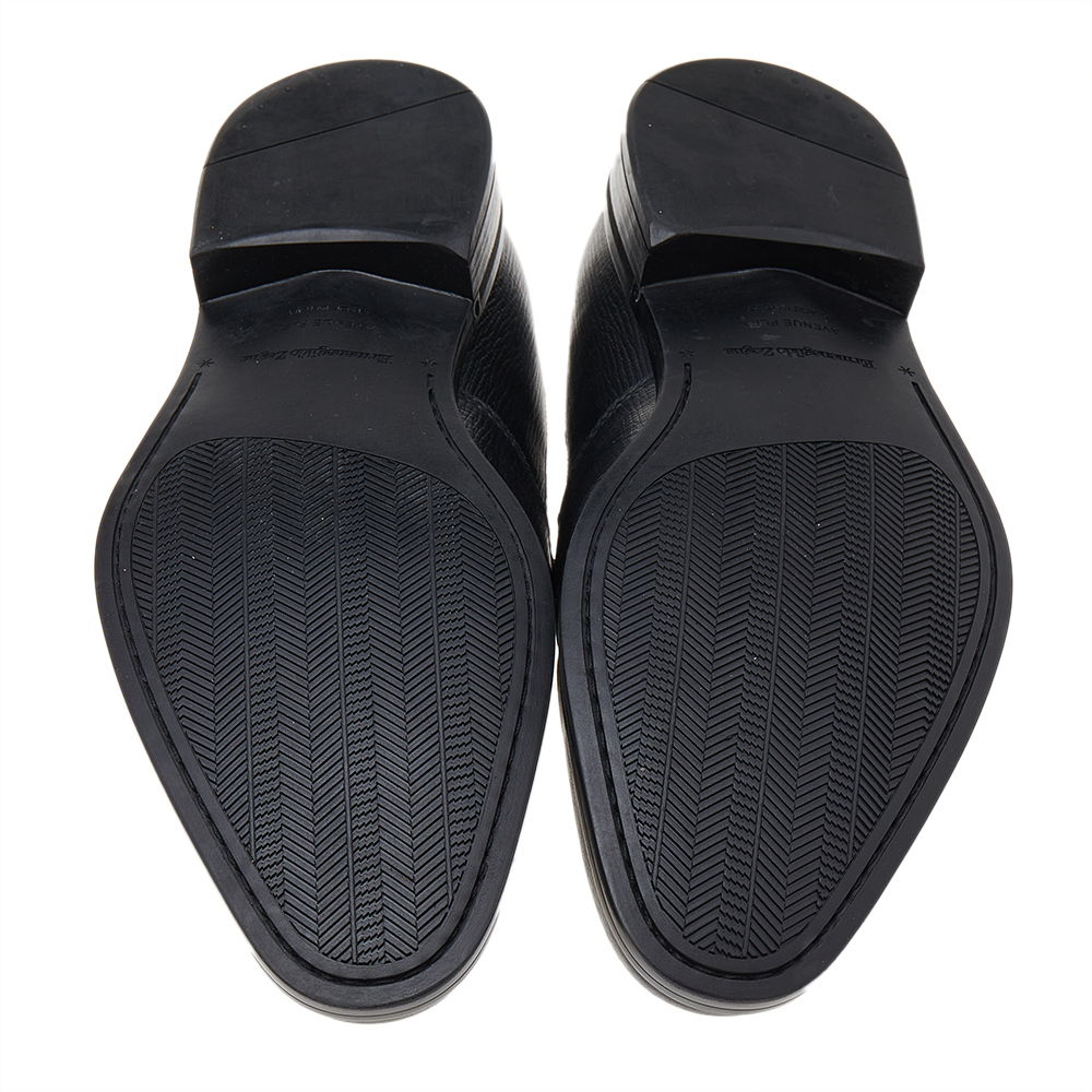 Ermenegildo Zegna Black Leather Slip On Loafers Size 41