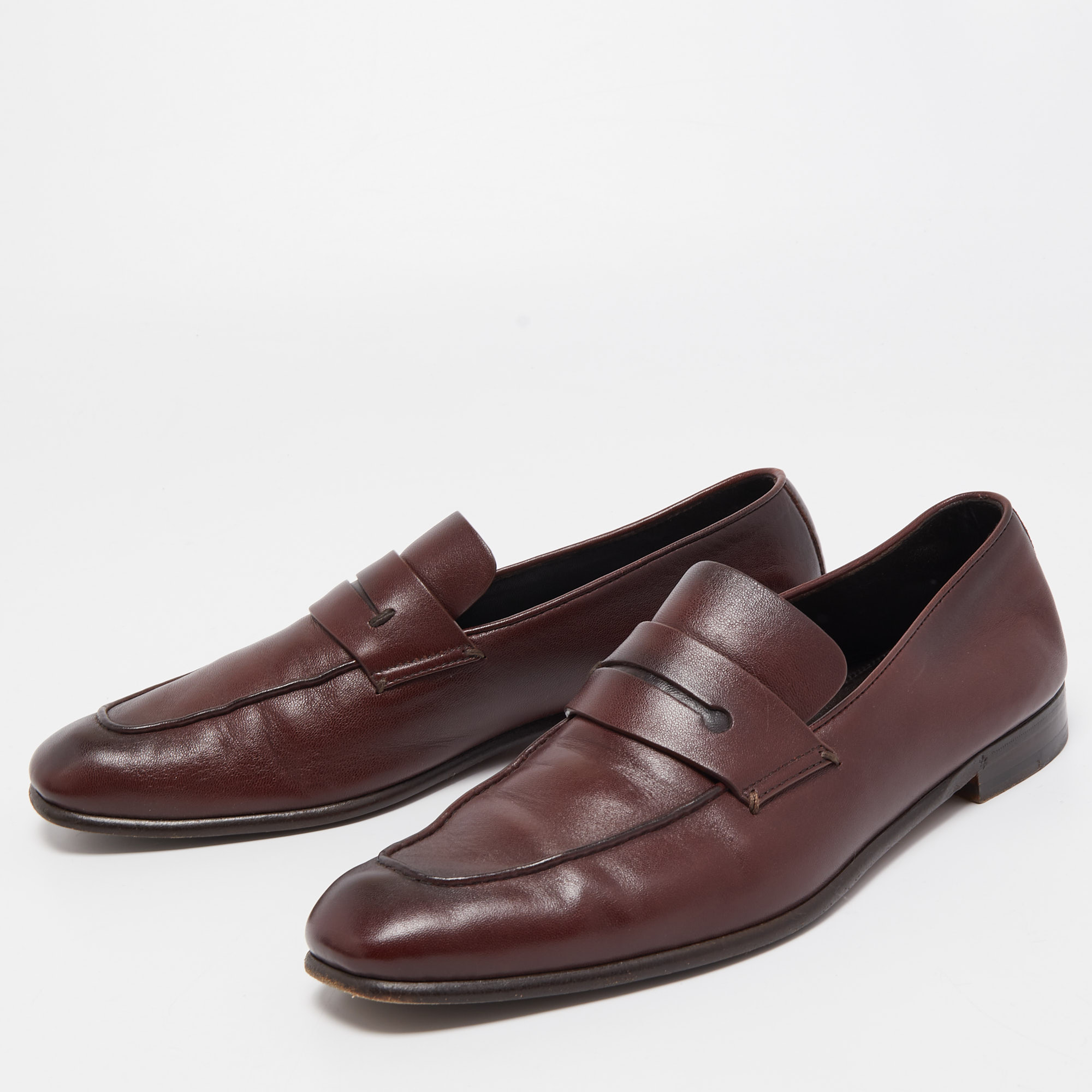 

Ermenegildo Zegna Brown Leather Slip On Loafers Size