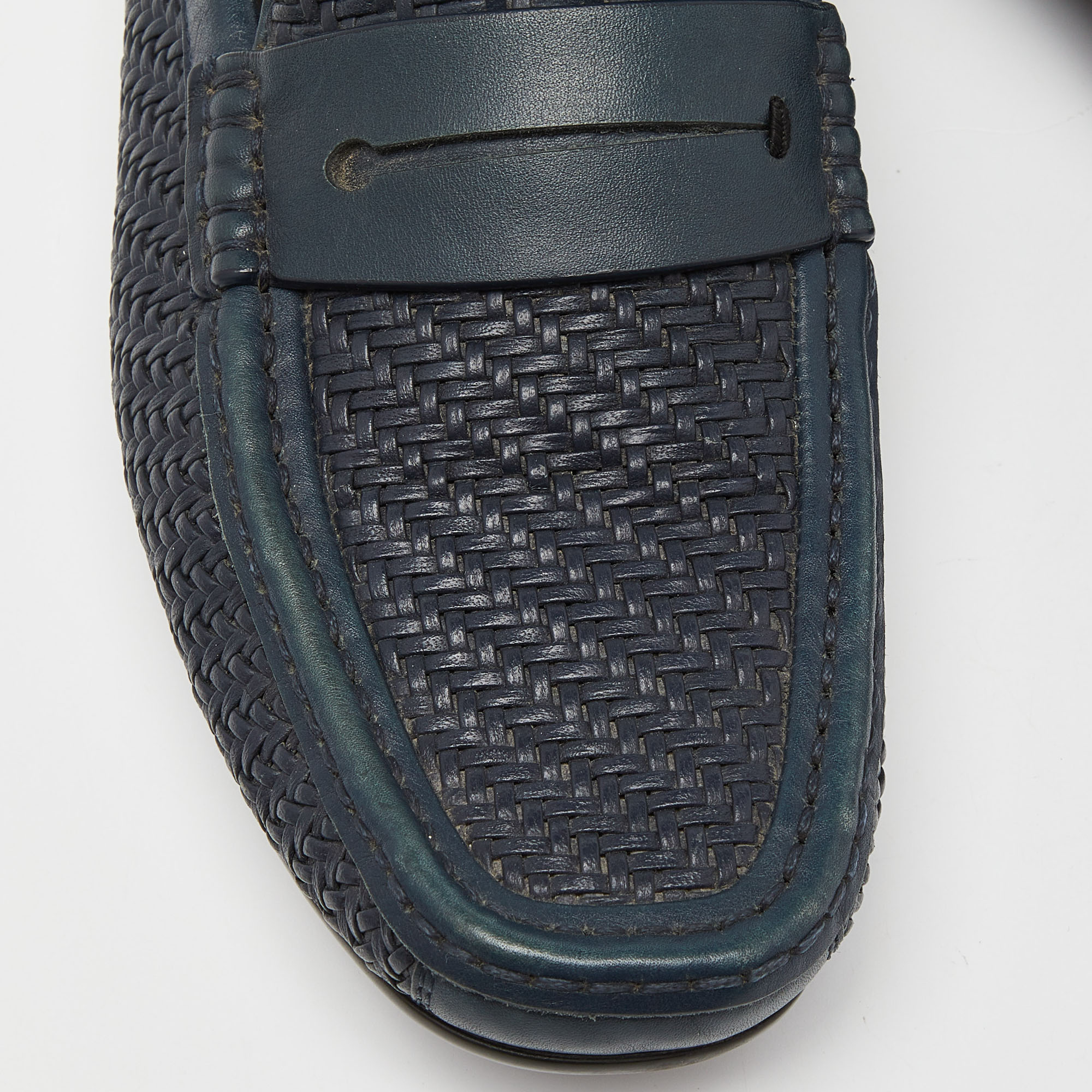 Ermenegildo Zegna Blue Woven Leather Slip On Loafers Size 40
