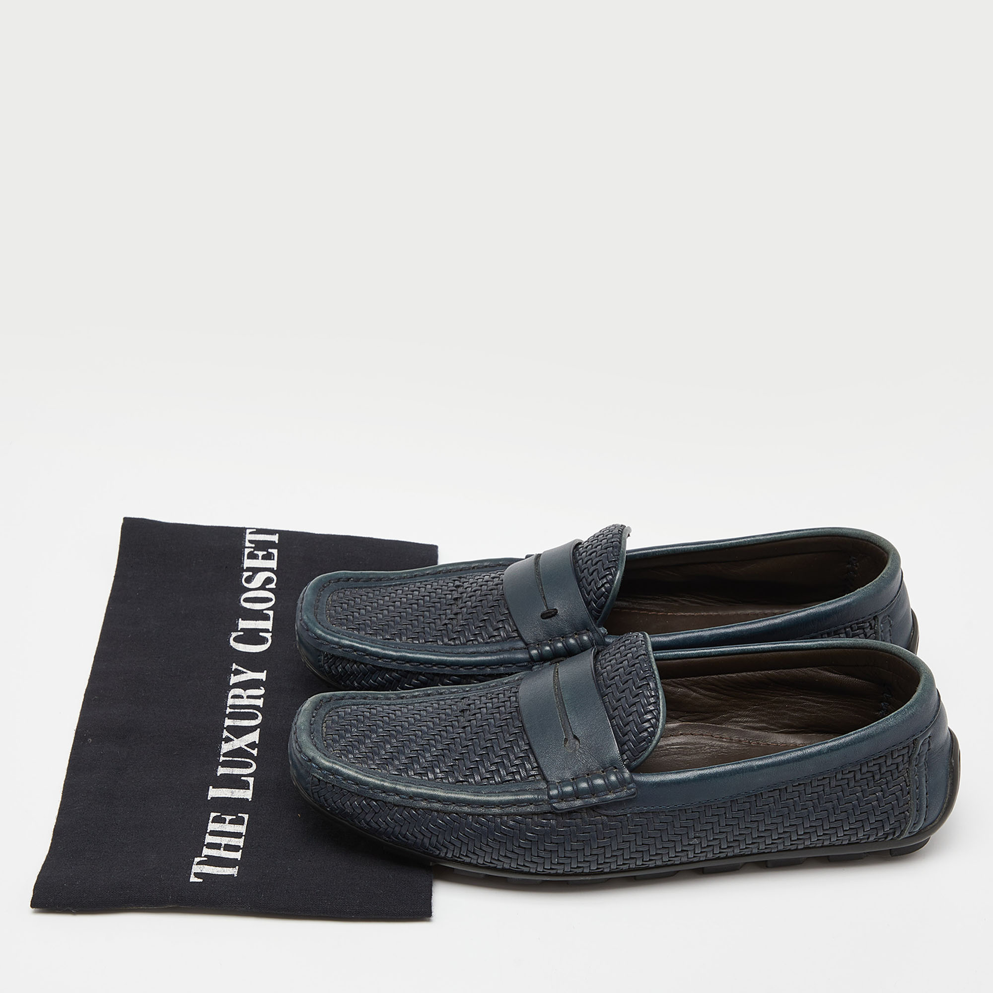 Ermenegildo Zegna Blue Woven Leather Slip On Loafers Size 40