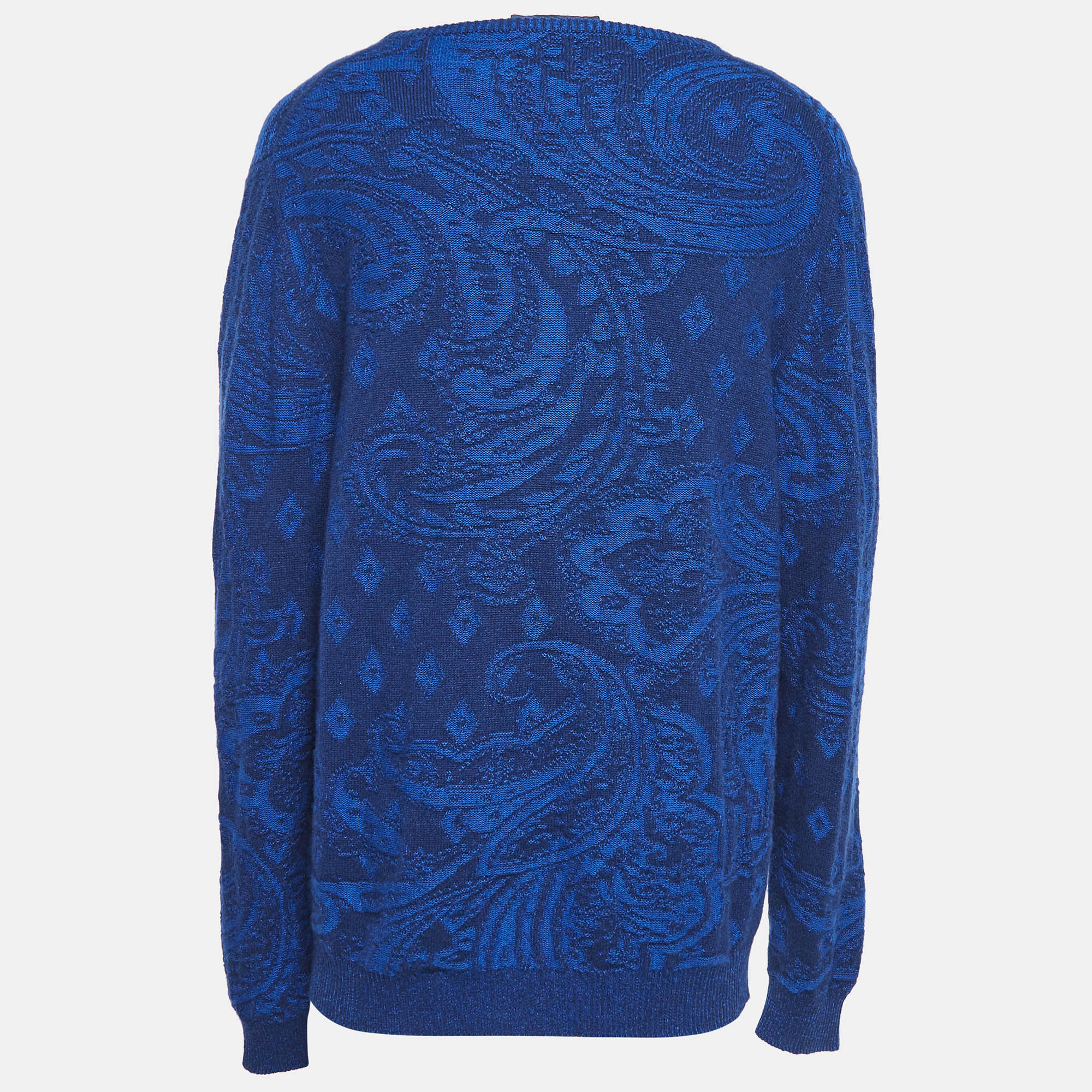 Etro Blue Paisley Knit Crew Neck Sweater XXL