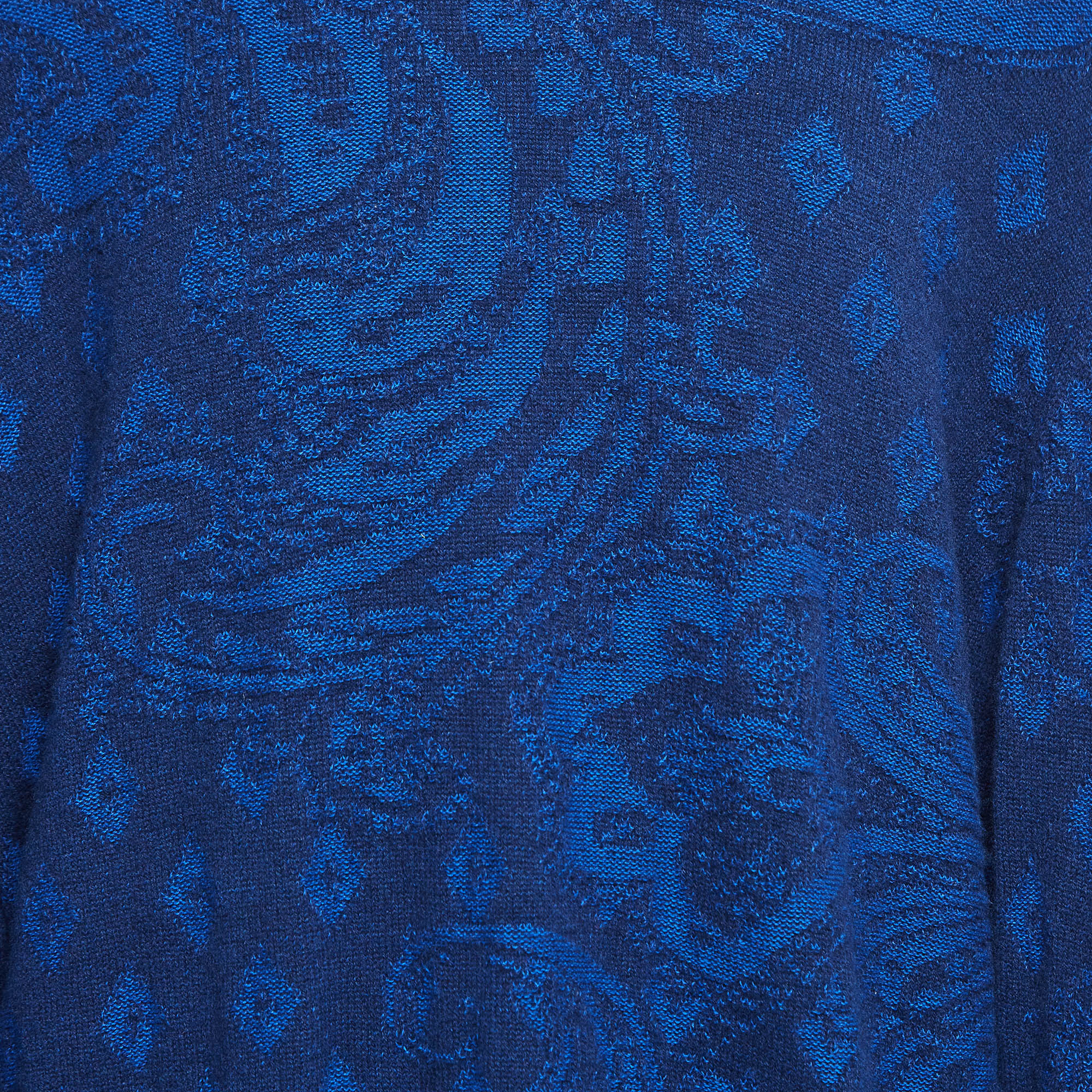 Etro Blue Paisley Knit Crew Neck Sweater XXL