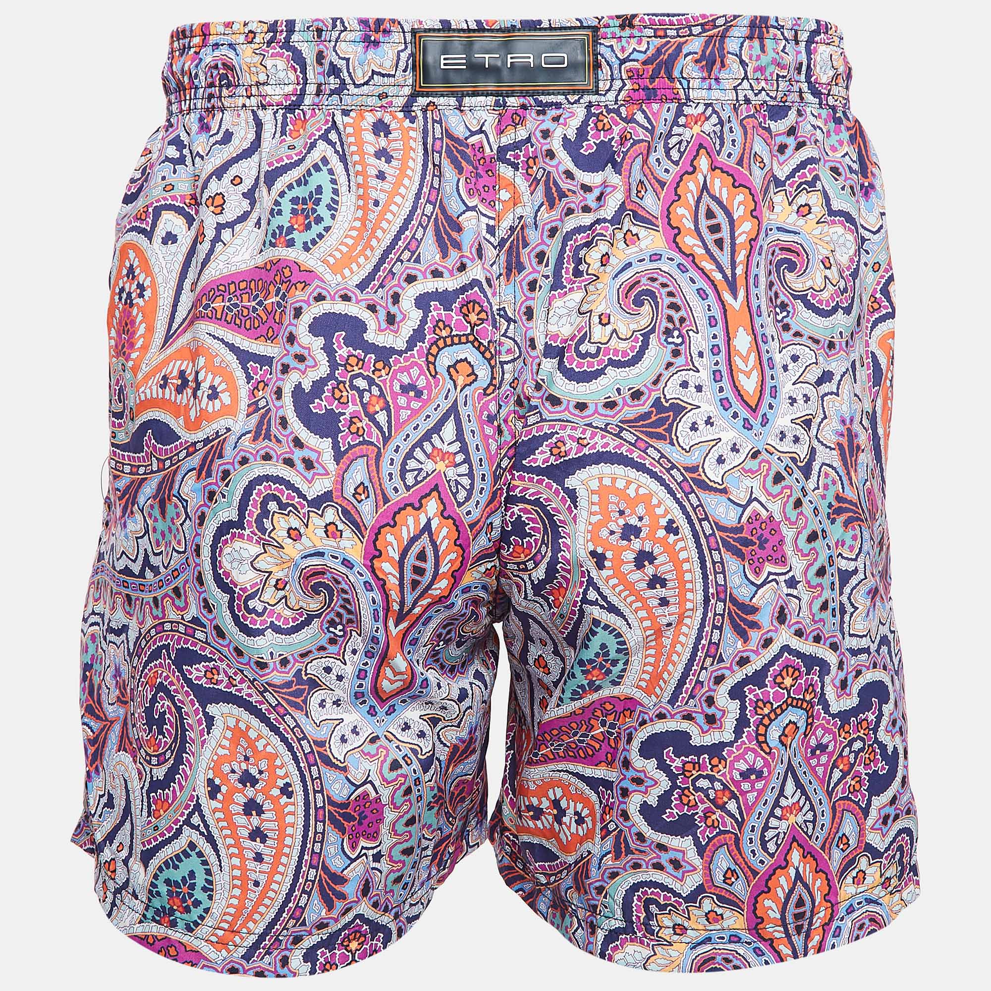 Etro Pink Paisley Print Nylon Swim Shorts L