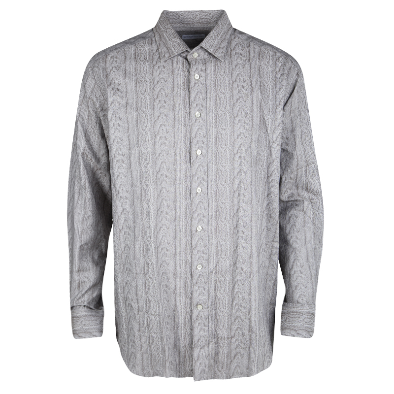 Image of Etro Grey Printed Long Sleeve Button Front Shirt XL