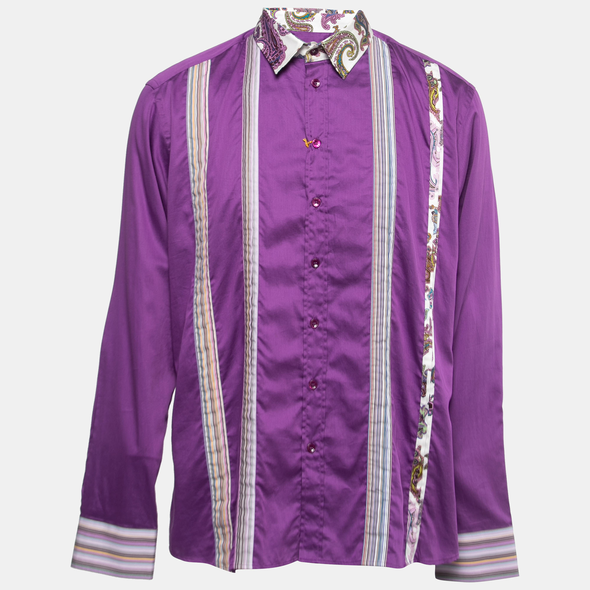 Etro Purple Cotton Paisley Printed Collar Button Front Shirt XL