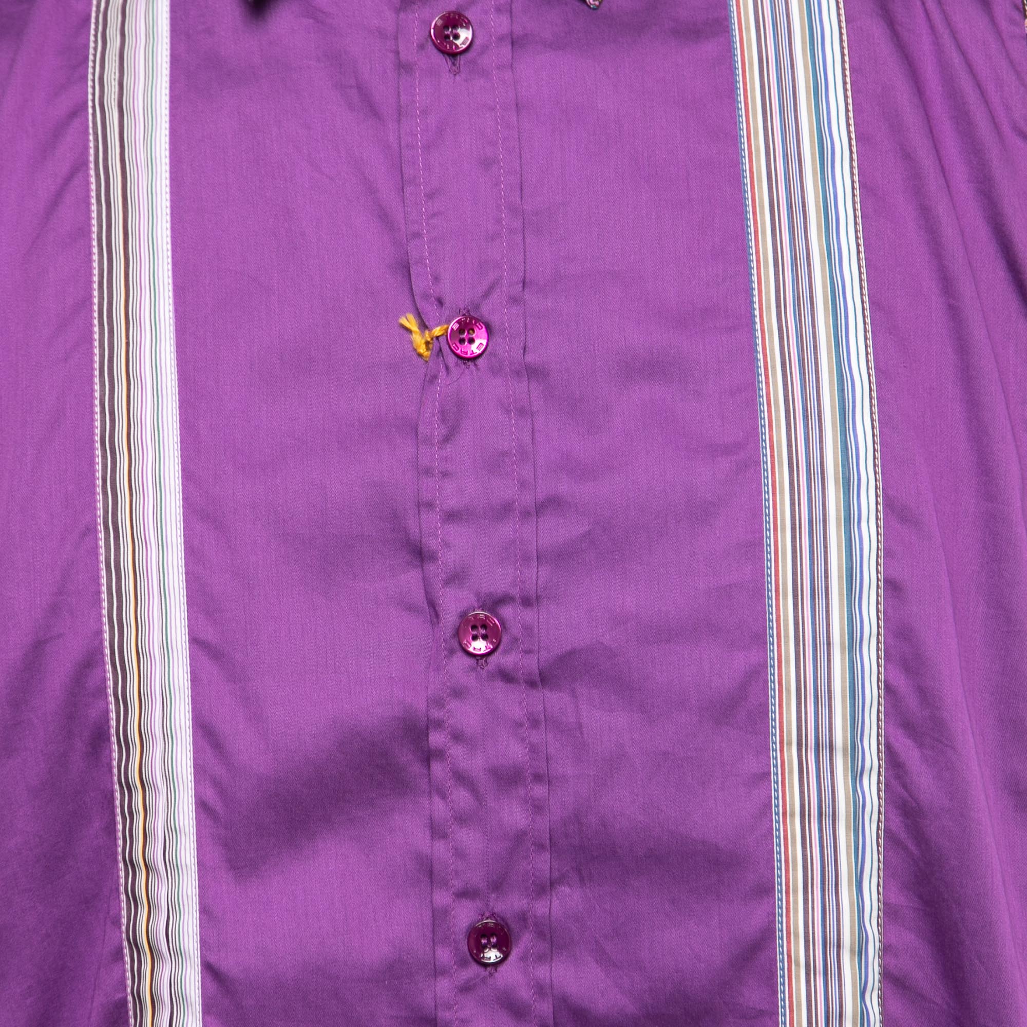 Etro Purple Cotton Paisley Printed Collar Button Front Shirt XL