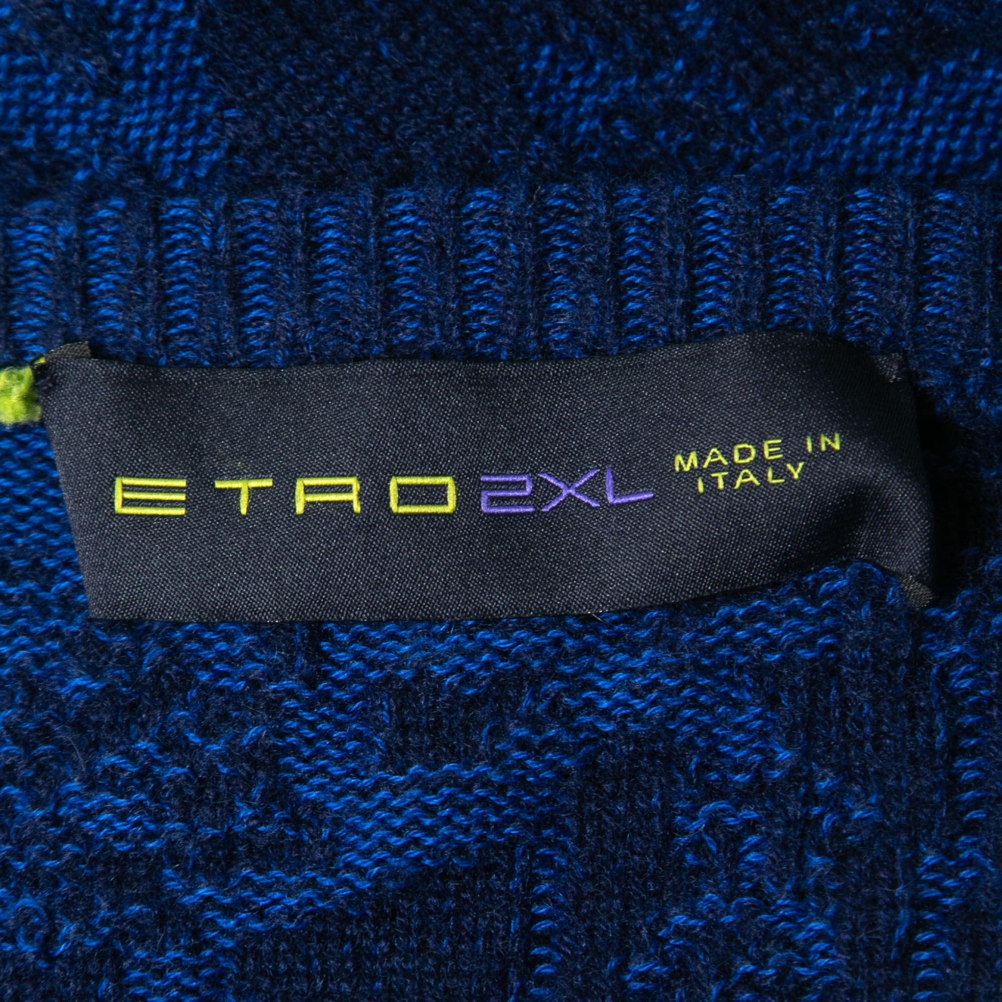 Etro Blue Paisley Cashmere Knit Crew Neck Sweater 2XL