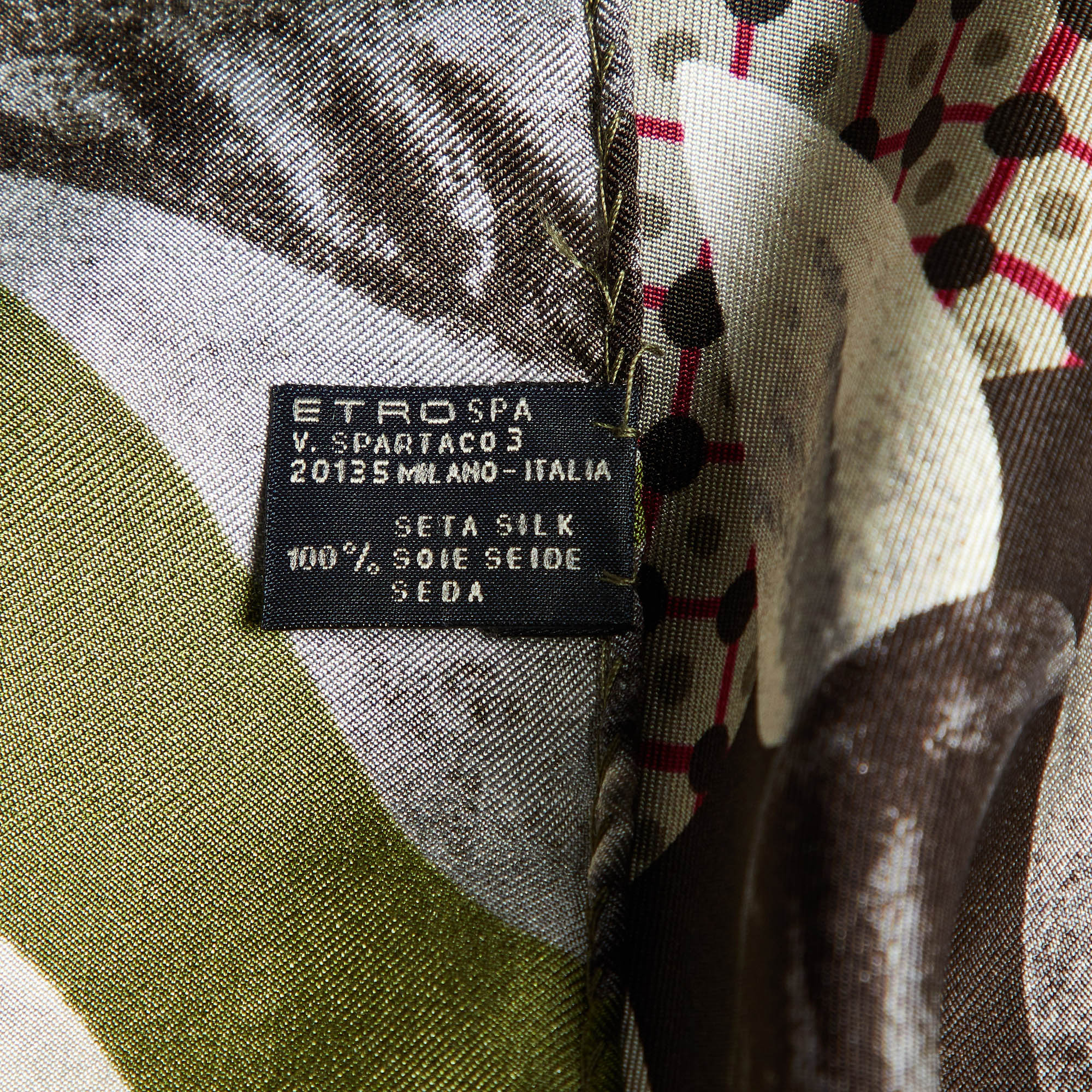 Etro Green/Grey Printed Silk Pocket Square