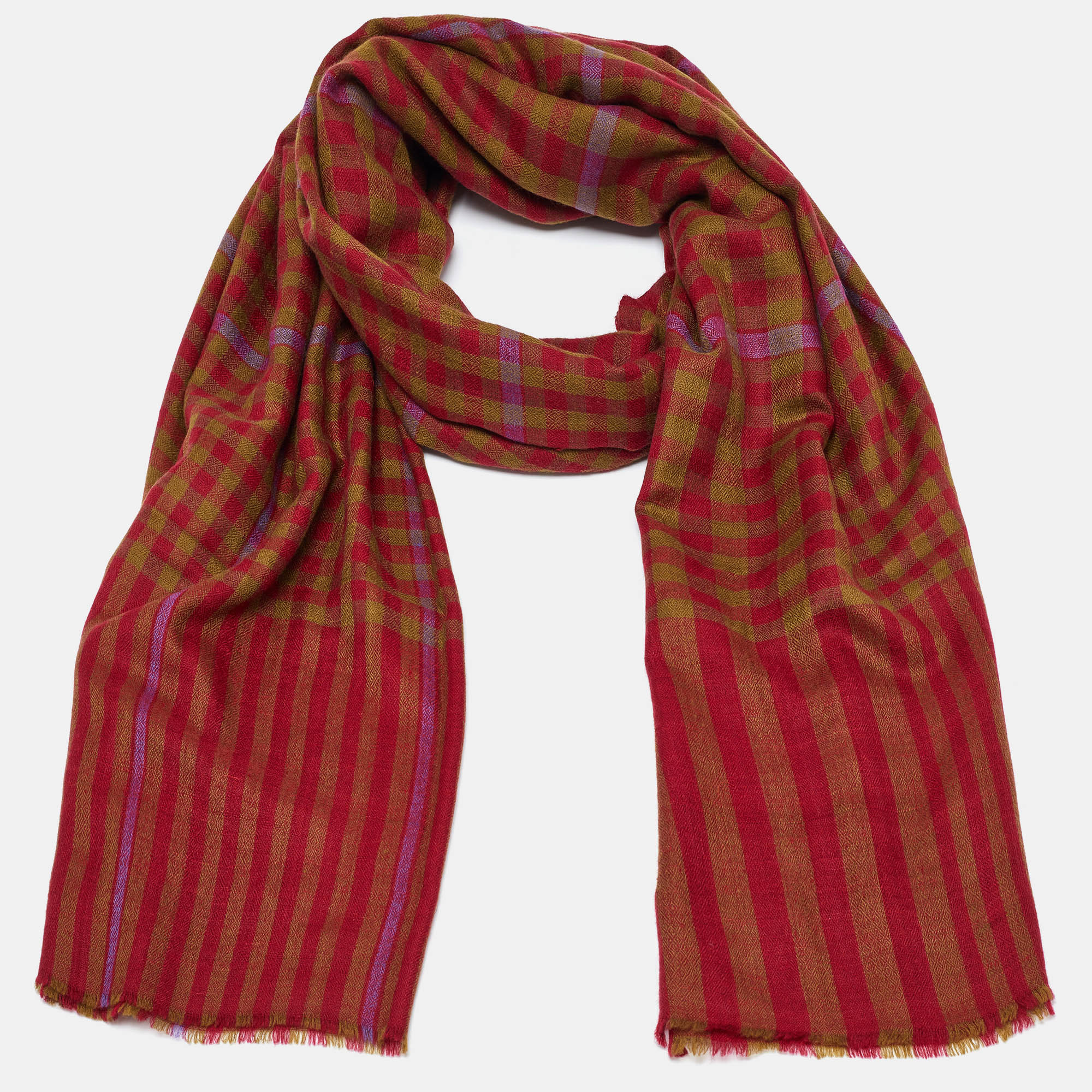 Etro Red Checked Cashmere Scarf