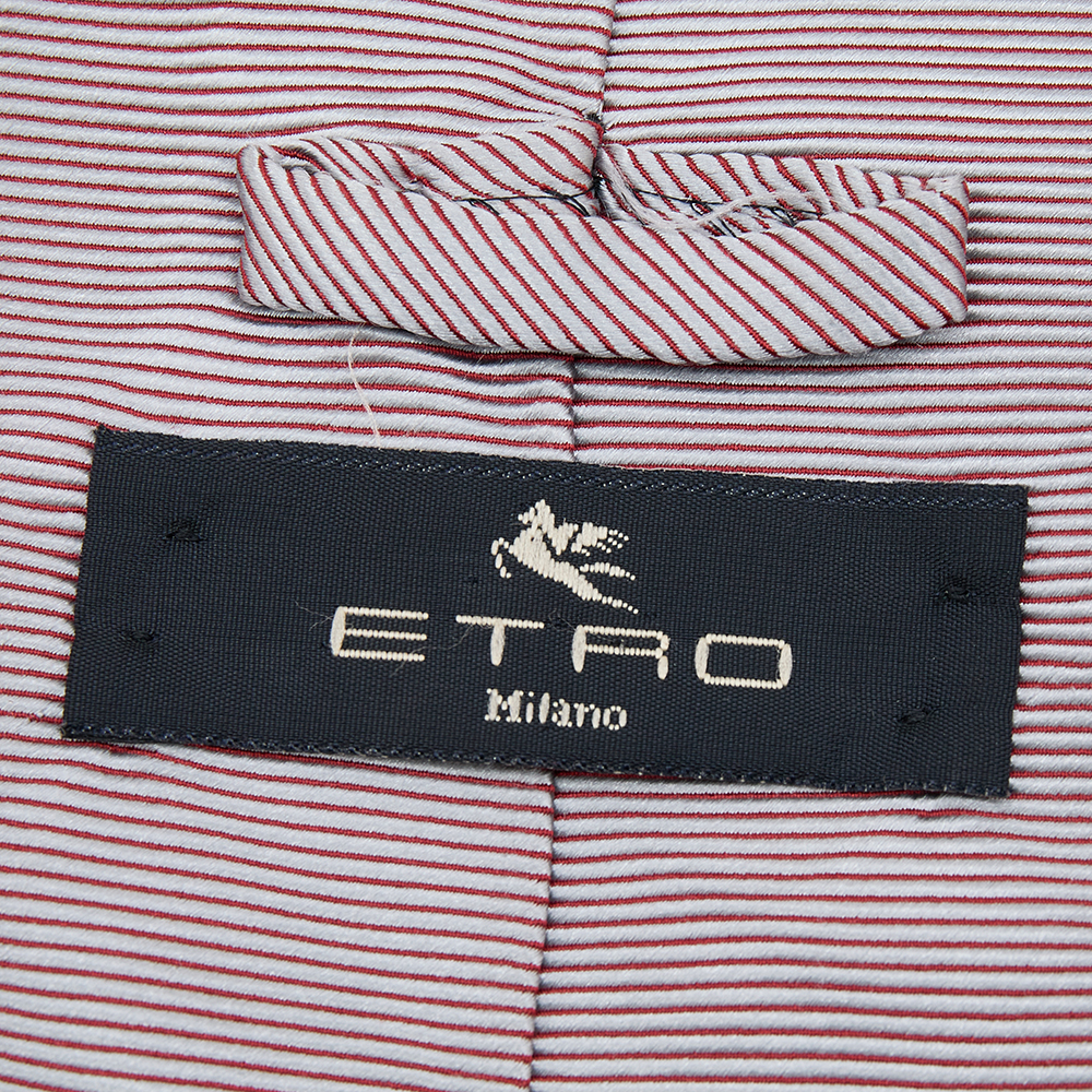 Etro Silver Striped Silk Tie