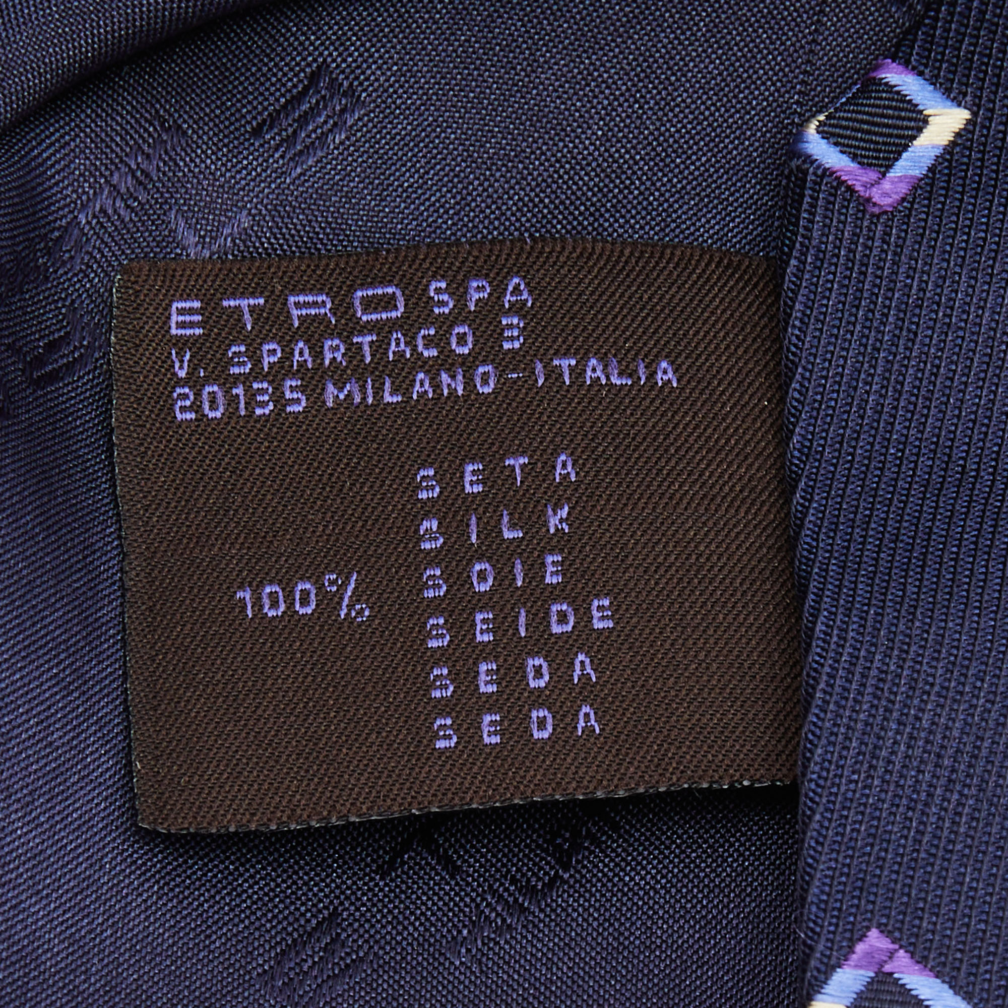 Etro Navy Blue Square Patterned Silk Jacquard Tie