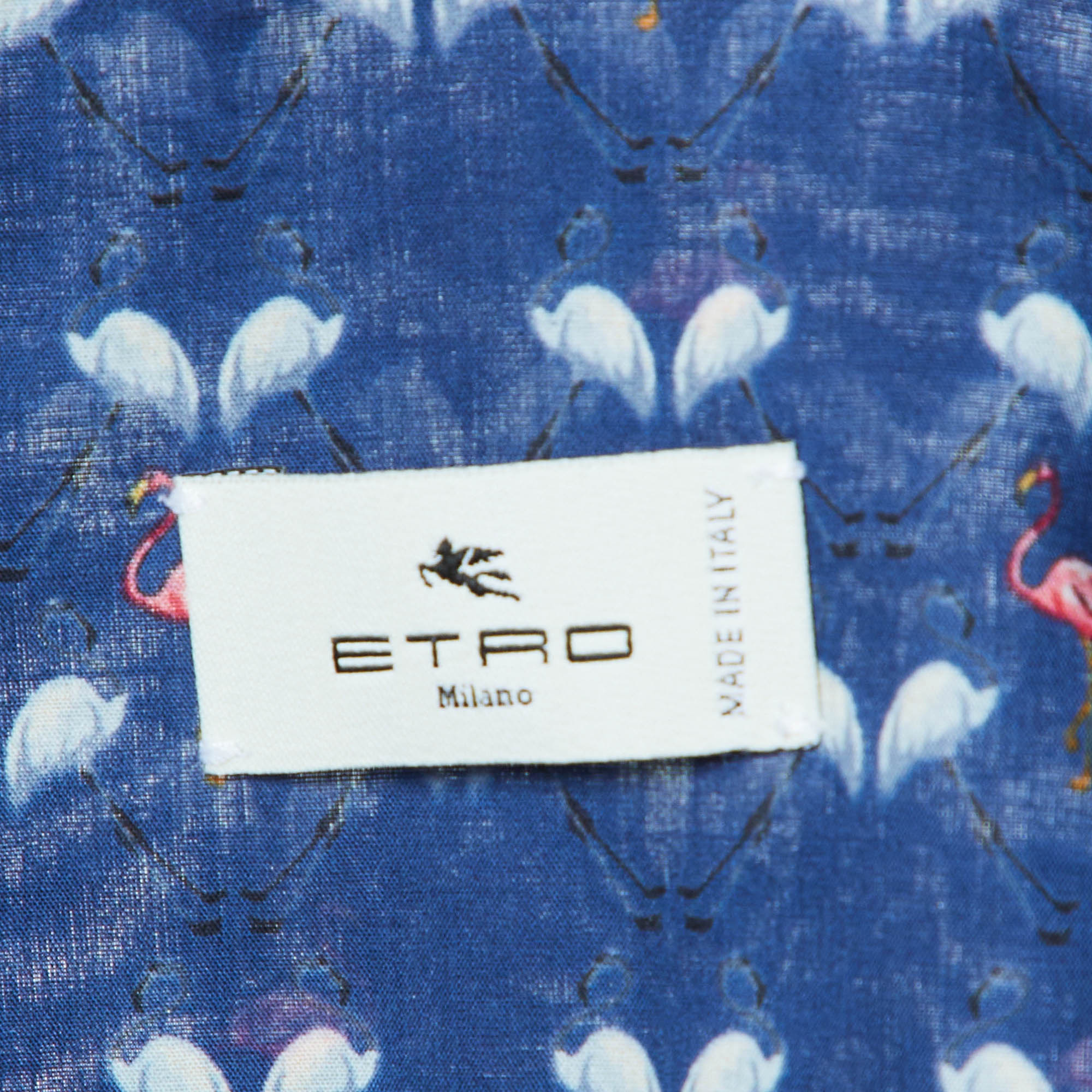 Etro Navy Blue Flamingo Print Cotton Long Sleeve Shirt M