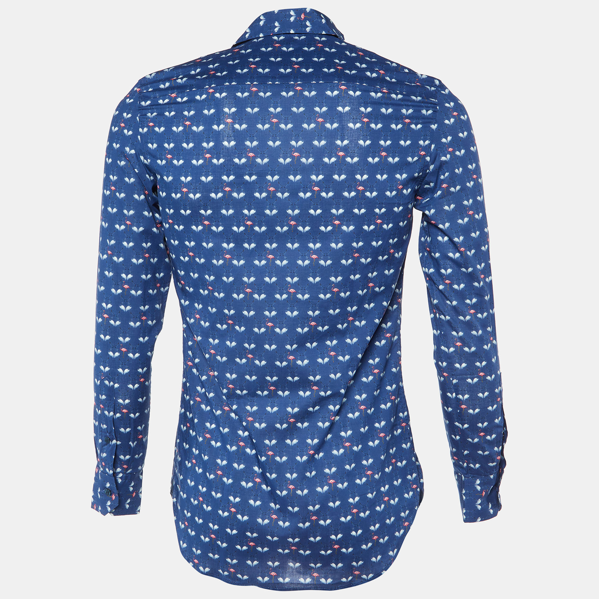 Etro Navy Blue Flamingo Print Cotton Long Sleeve Shirt M