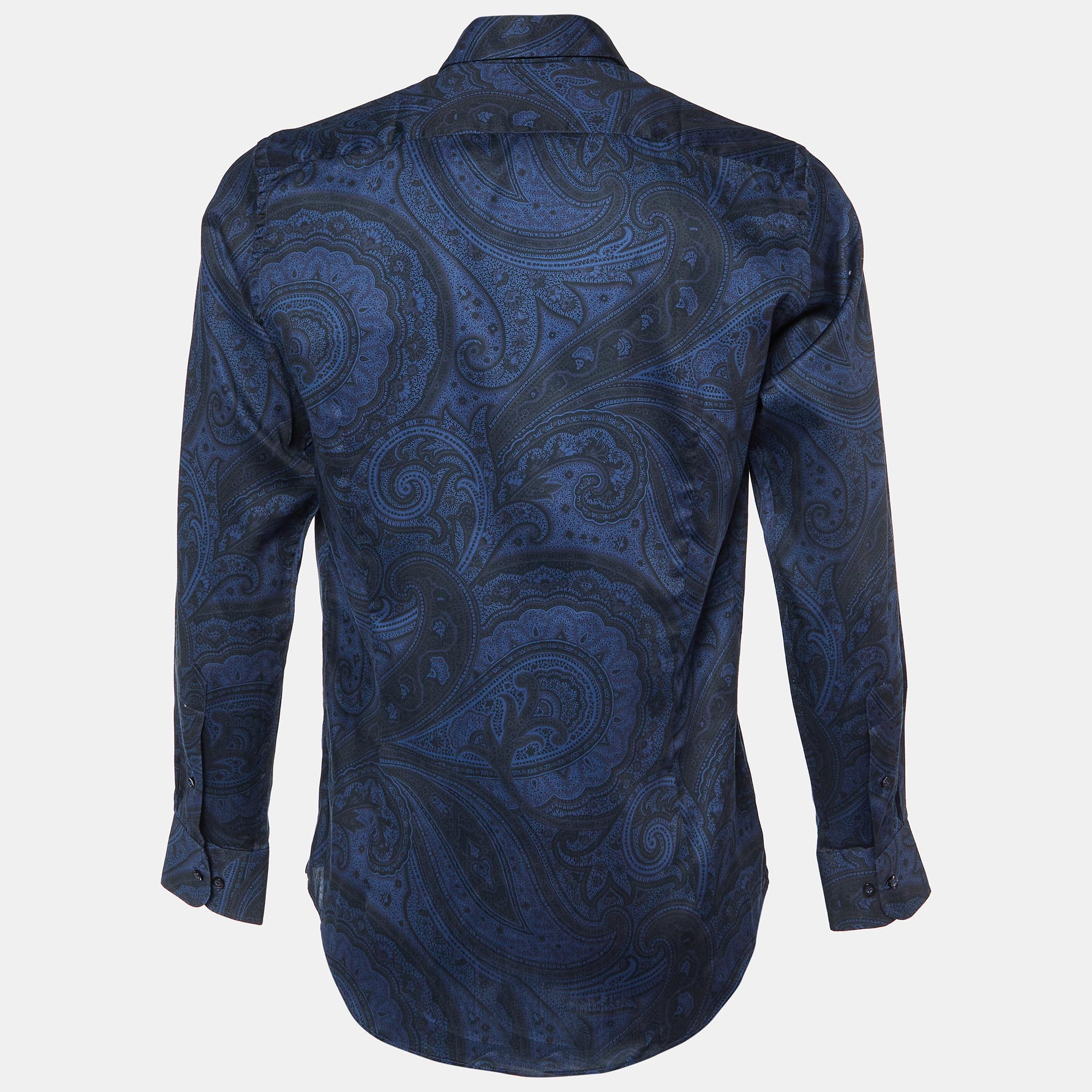 Etro Blue/Black Paisley Print Cotton Long Sleeve Shirt M