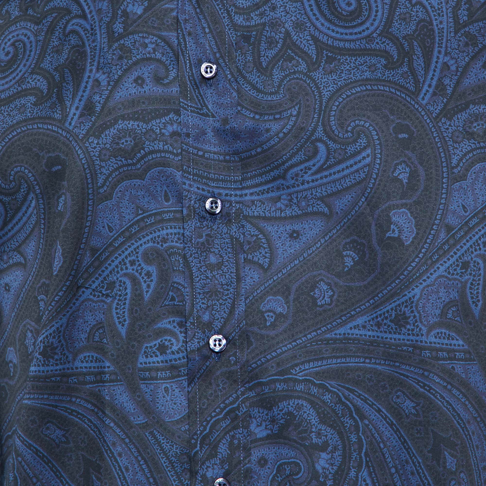 Etro Blue/Black Paisley Print Cotton Long Sleeve Shirt M