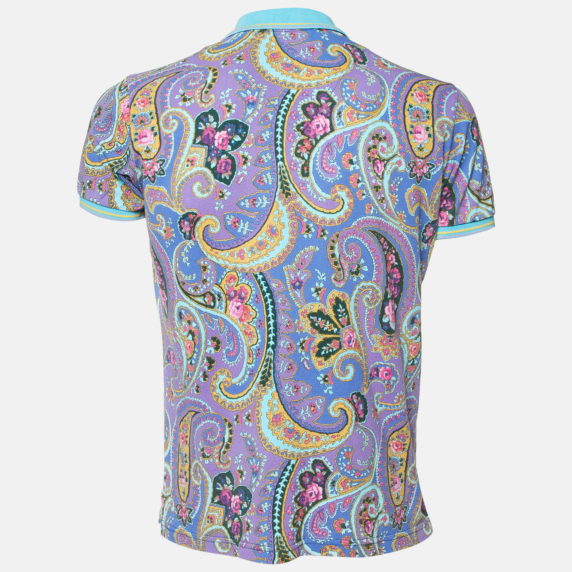 Etro Purple Paisley Print Cotton Polo T-Shirt L