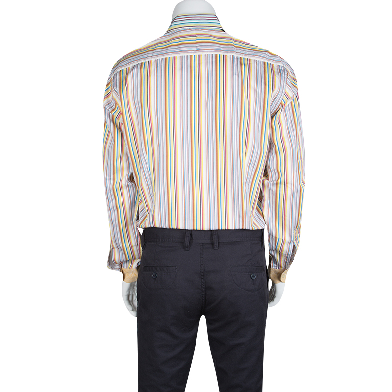 Etro Multicolor Striped Cotton Contrast Cuff Detail Long Sleeve Shirt L
