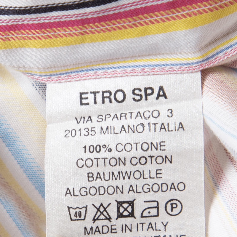 Etro Multicolor Striped Cotton Contrast Cuff Detail Long Sleeve Shirt L
