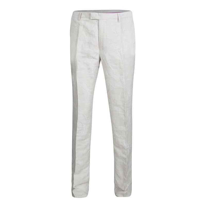 Image of Etro Beige Linen Cotton Paisley Pattern Pants L