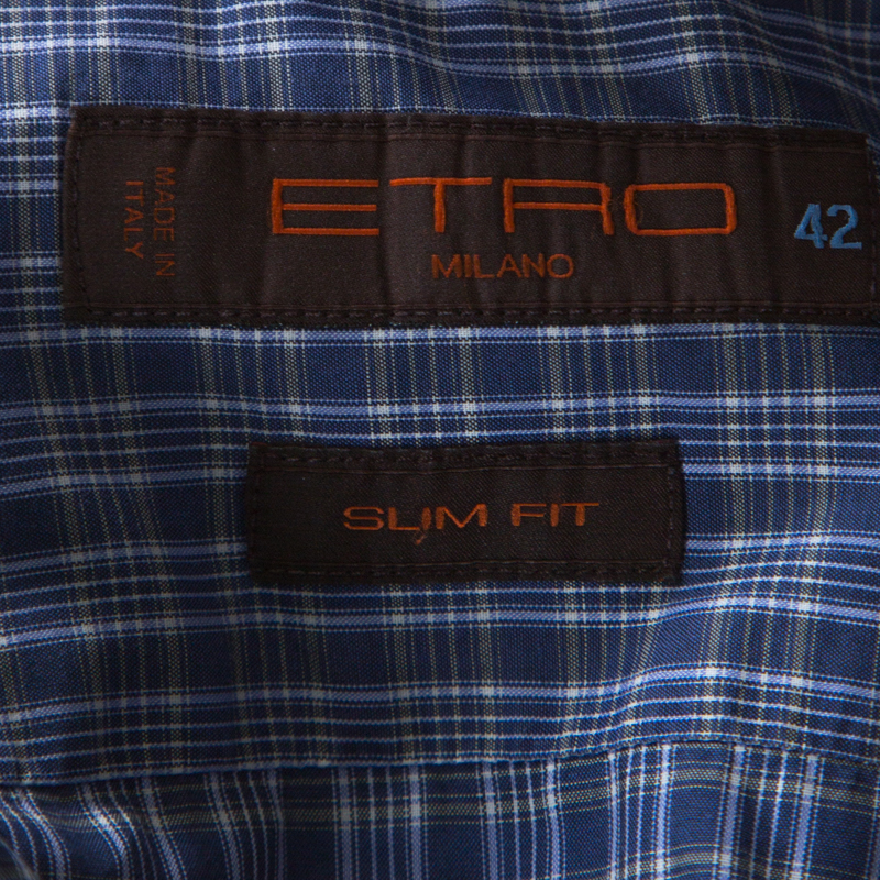 Etro Purple Plaid Checked Cotton Slim Fit Button Down Shirt L