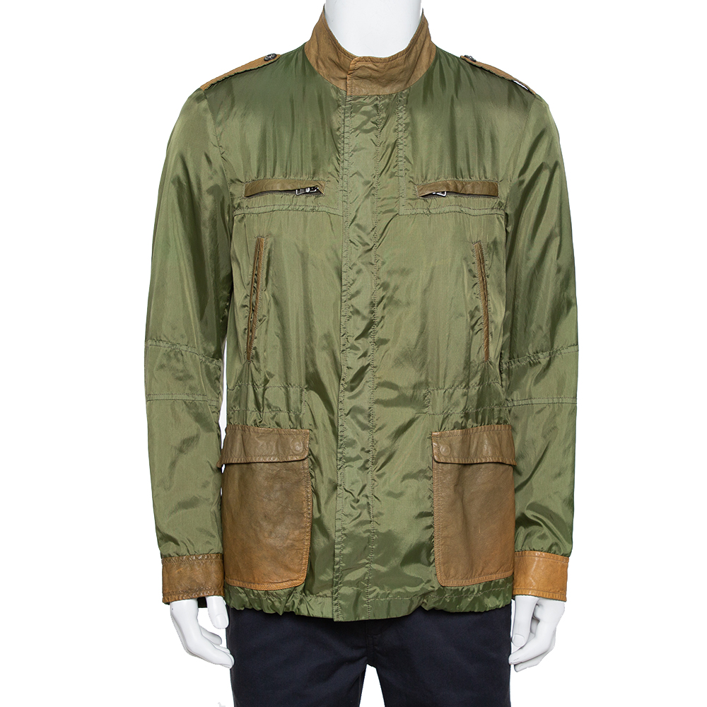 Etro Green Synthetic Leather Detail Zipper Front Jacket M