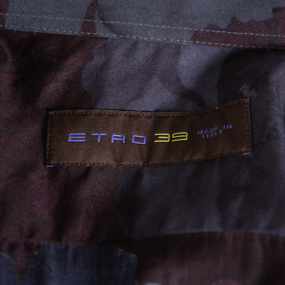 Etro Burgundy Printed Cotton Button Front Shirt M