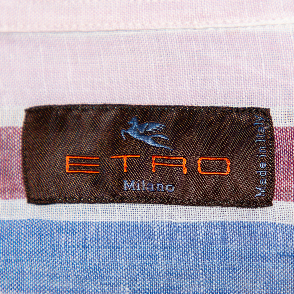 Etro Multicolor Striped Linen Button Front Shirt S