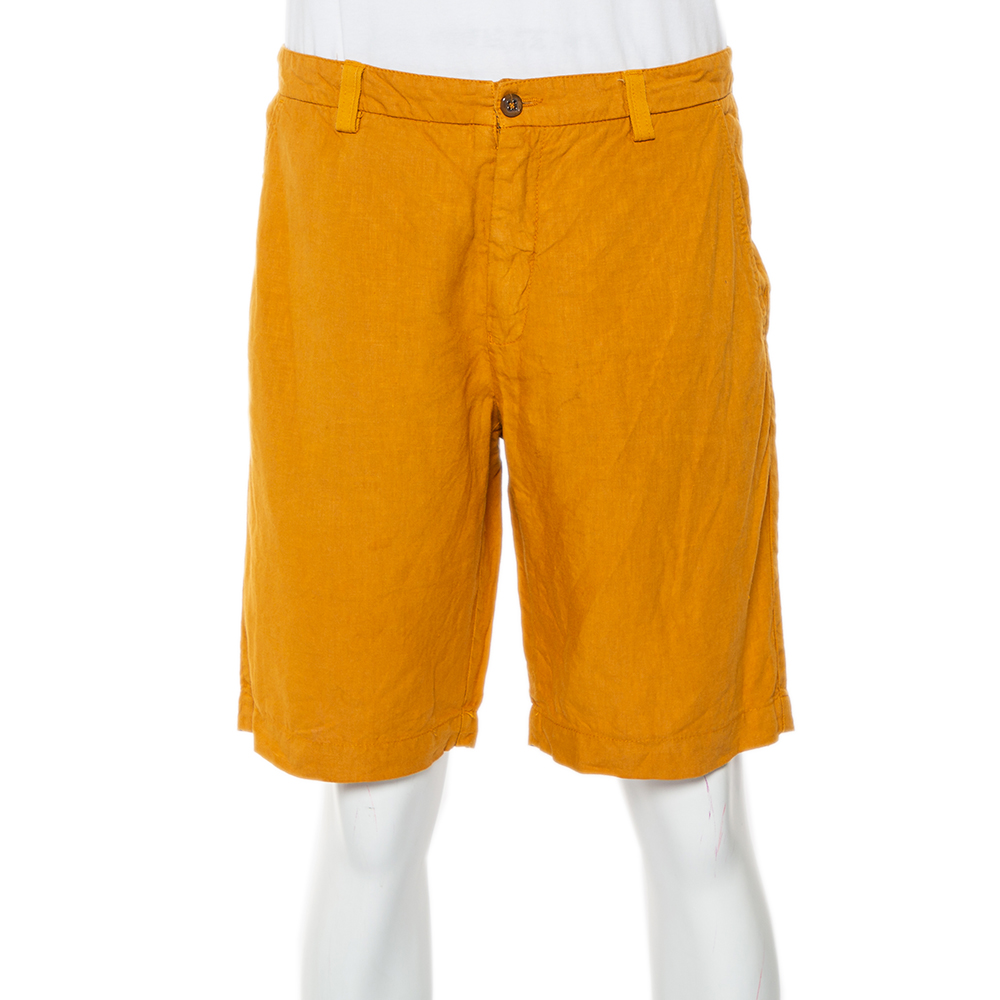 Etro Mustard Yellow Linen & Cotton Bermuda Shorts L