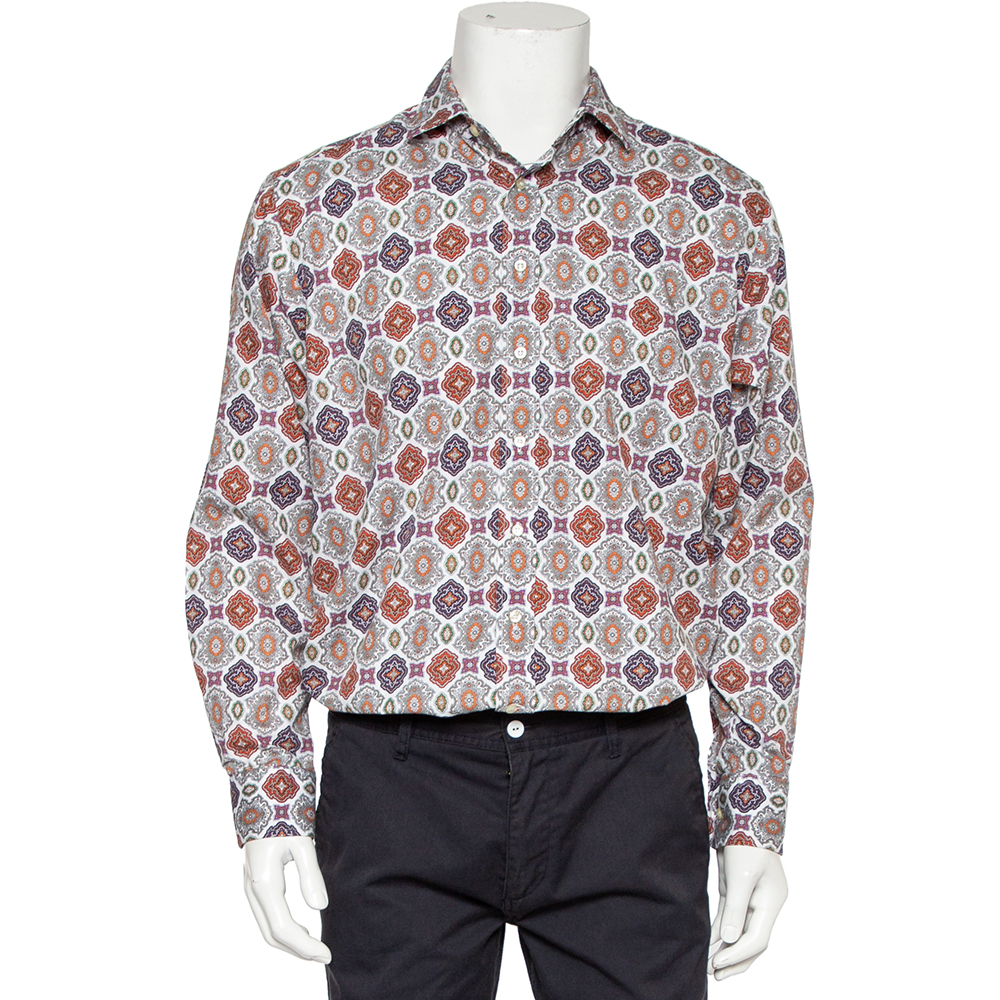 Etro Multicolor Printed Cotton Button Front Shirt XL