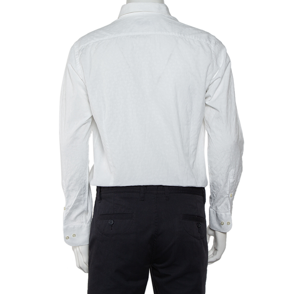 Etro White Paisley Pattern Cotton Button Front Shirt L