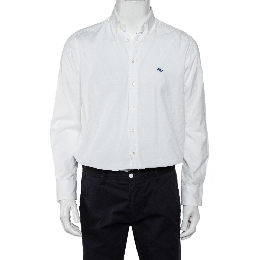 Etro white paisley pattern cotton button front shirt l