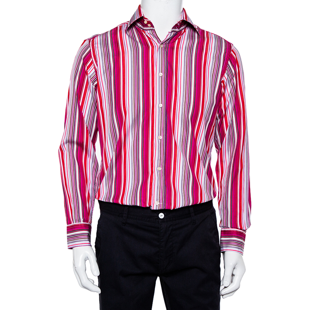Etro Pink Striped Cotton Button Front Shirt M