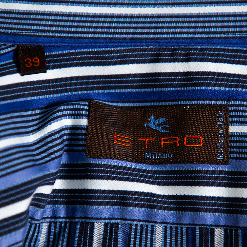 Etro Blue Striped Cotton Button Front Shirt M